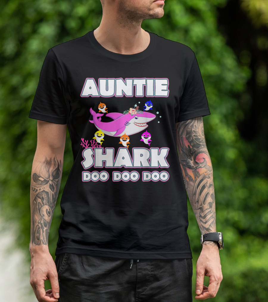 Auntie Shark Doo Doo Doo Family With Colorful Baby Sharks T-Shirt