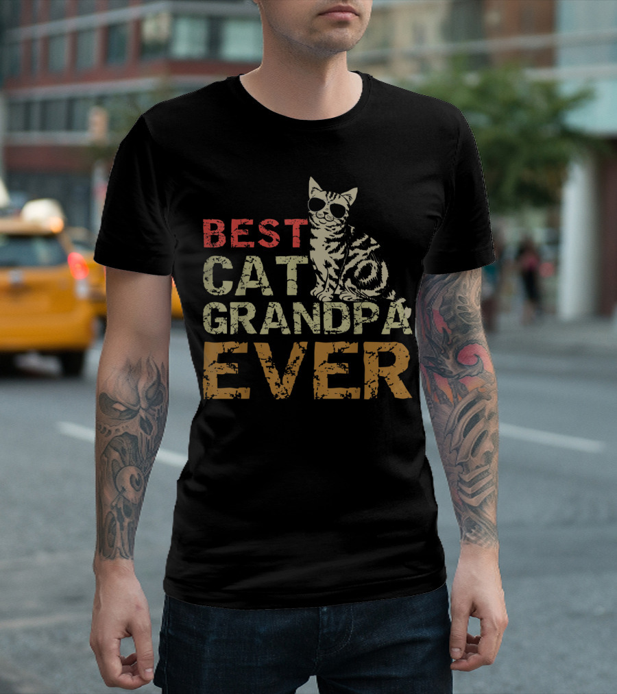 Best Cat Grandpa Ever Funny Cat Lover Cool Sunglasses Cat T-Shirt