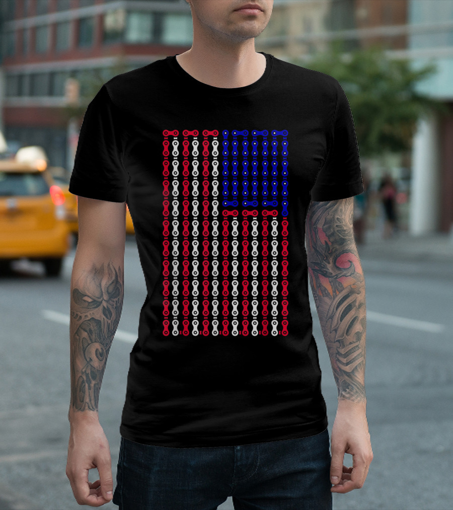 Patriotic Bicycle Chain USA Flag for Cycling Enthusiasts T-Shirt