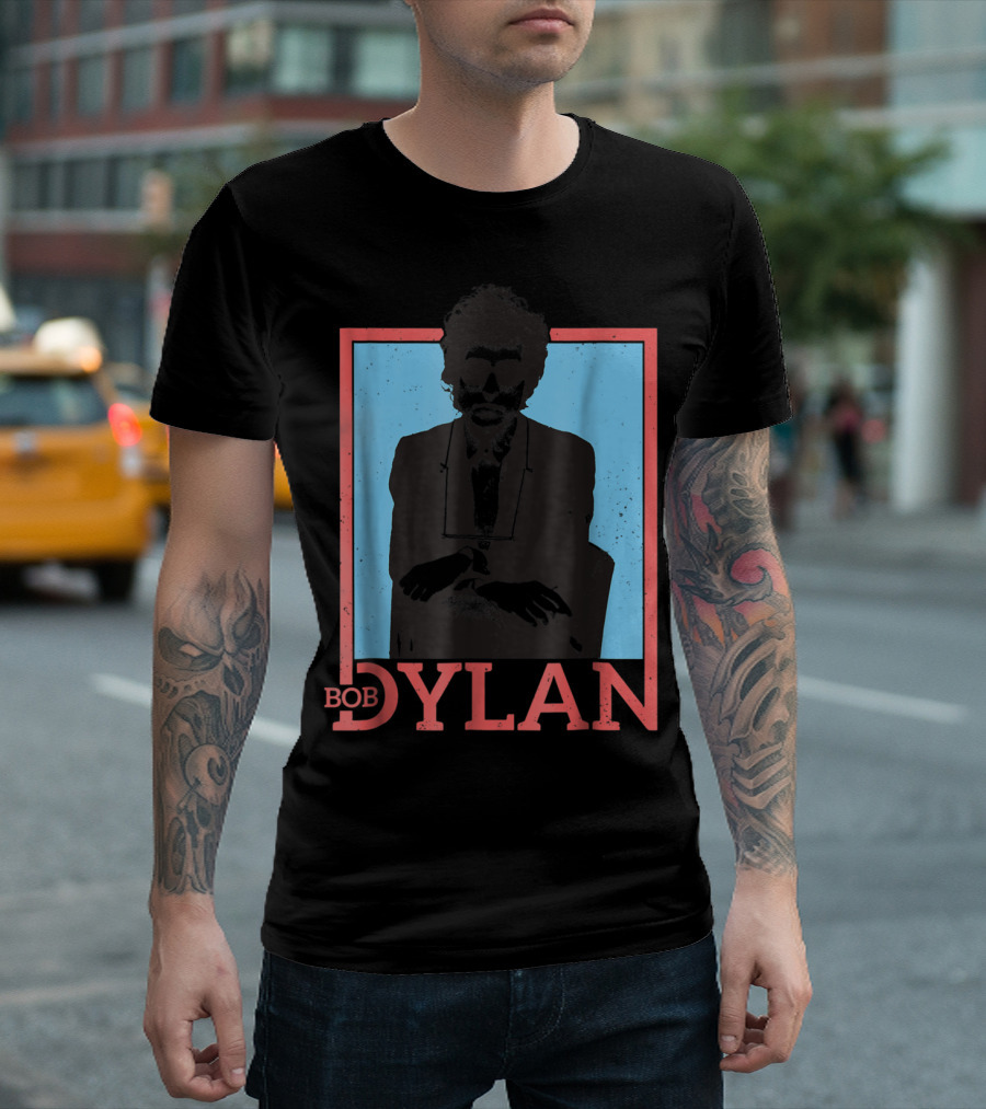 Bob Dylan Outline Blue And Red Framed T-Shirt