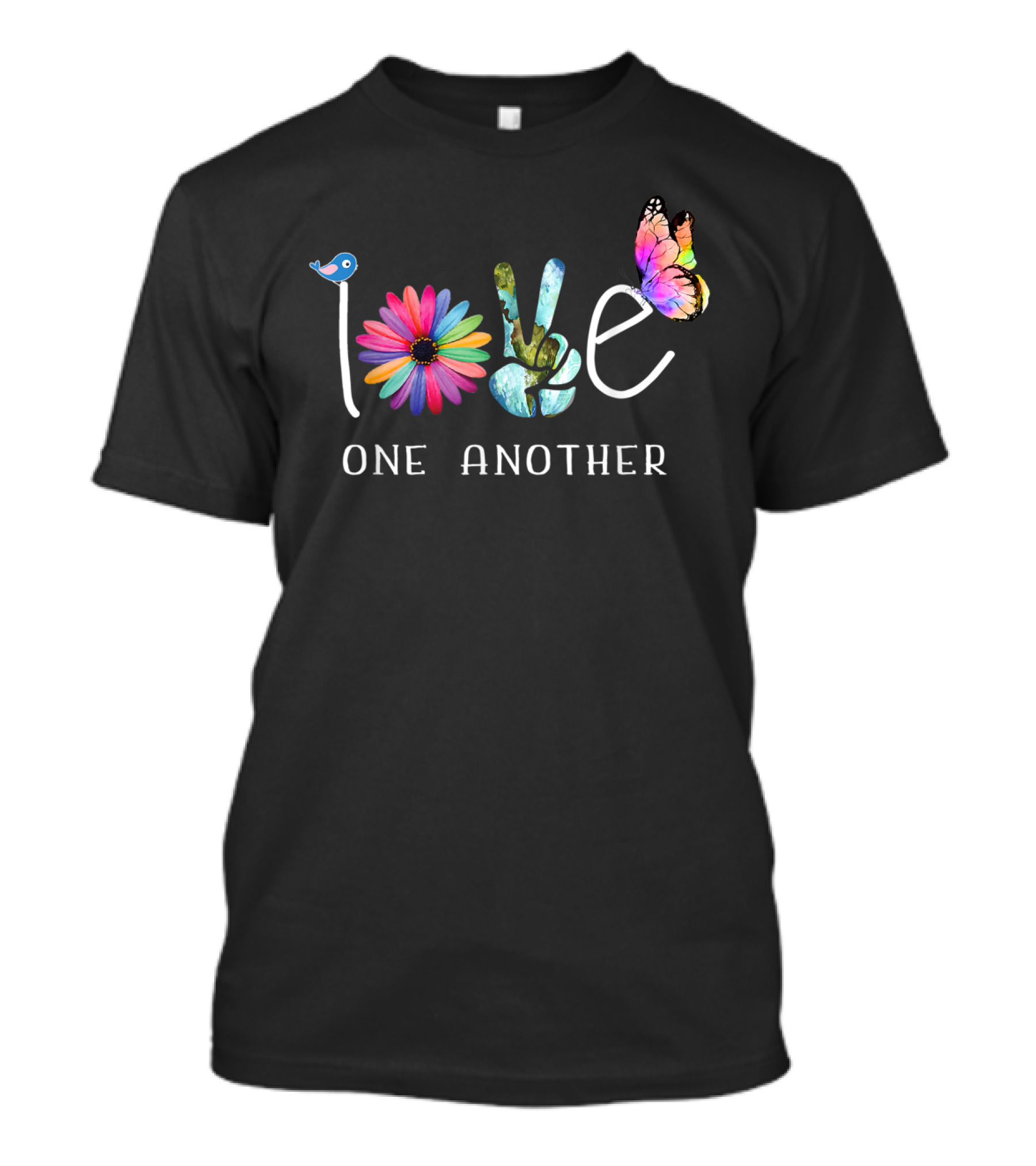 Love One Another Butterfly Flower Peace Sign T-Shirt