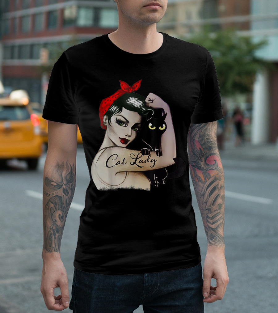 Cat Lady Rosie The Riveter She Persisted Funny Cat Kitten Lovers T-Shirt