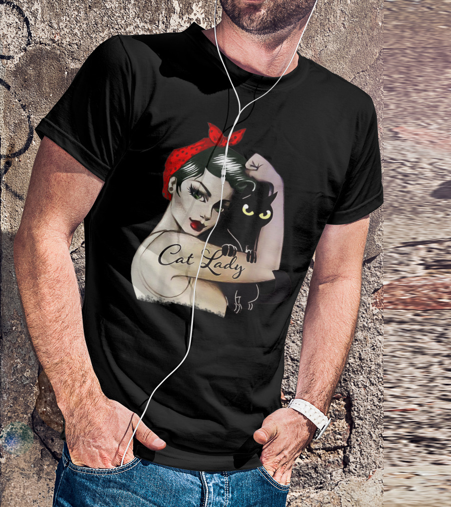Cat Lady Rosie The Riveter She Persisted Funny Cat Kitten Lovers T-Shirt
