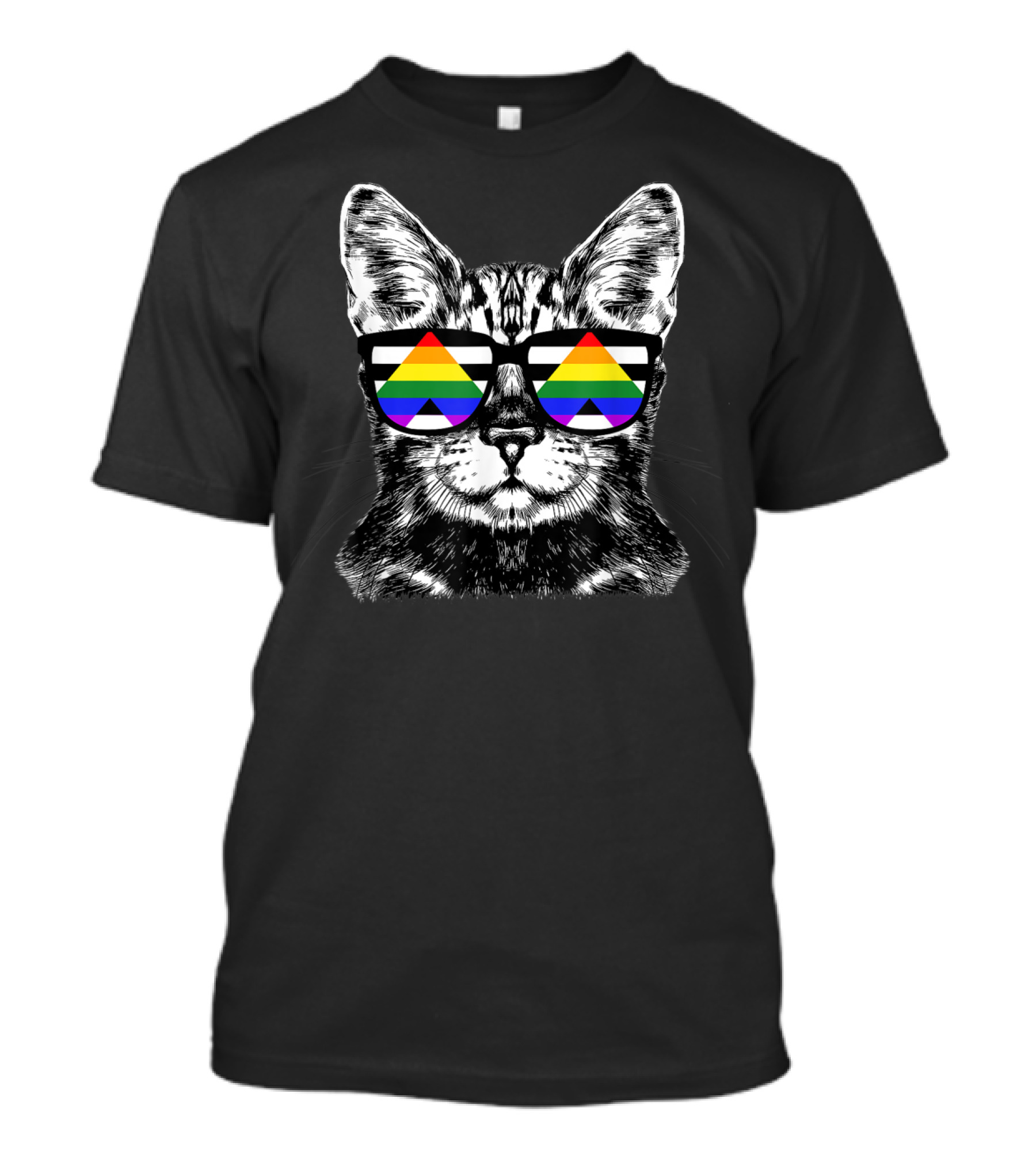 Cat Wearing Sunglasses With Straight Ally Pride Flag Colors T-Shirt
