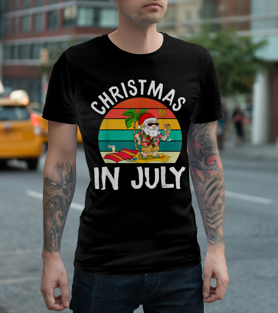 Christmas in July Santa Hawaiian Summer Beach Vibes T-Shirt