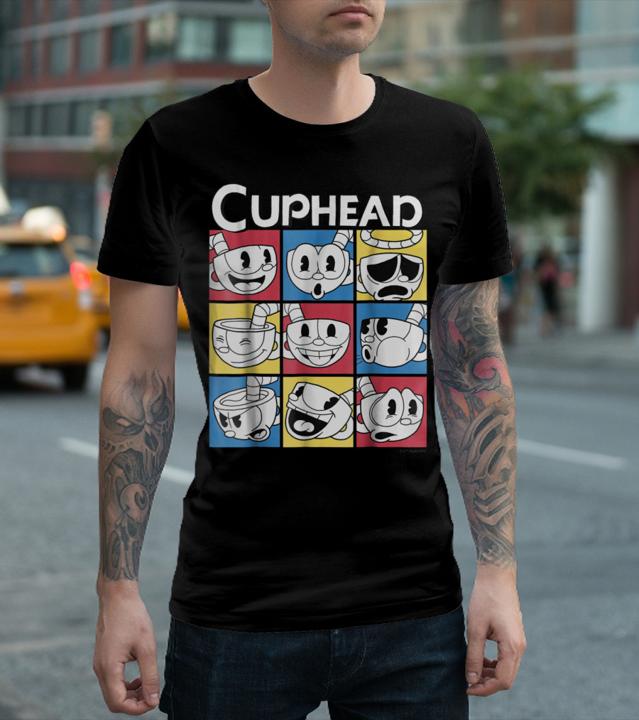 Cuphead Nine Squares Featuring Varied Facial Expressions and Emotions T-Shirt