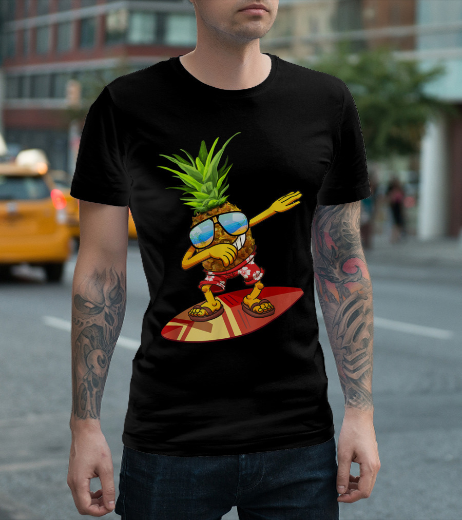Dabbing Pineapple Sunglasses Aloha Summer Surfboard Fun T-Shirt
