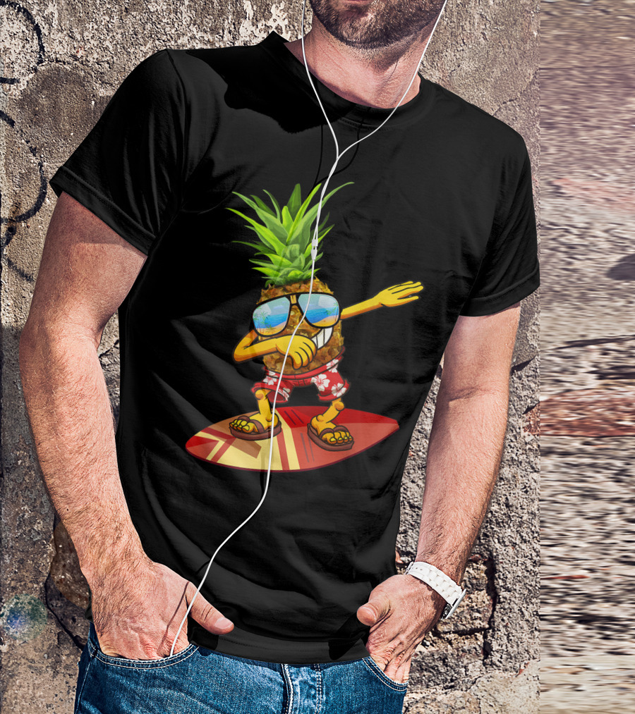 Dabbing Pineapple Sunglasses Aloha Summer Surfboard Fun T-Shirt