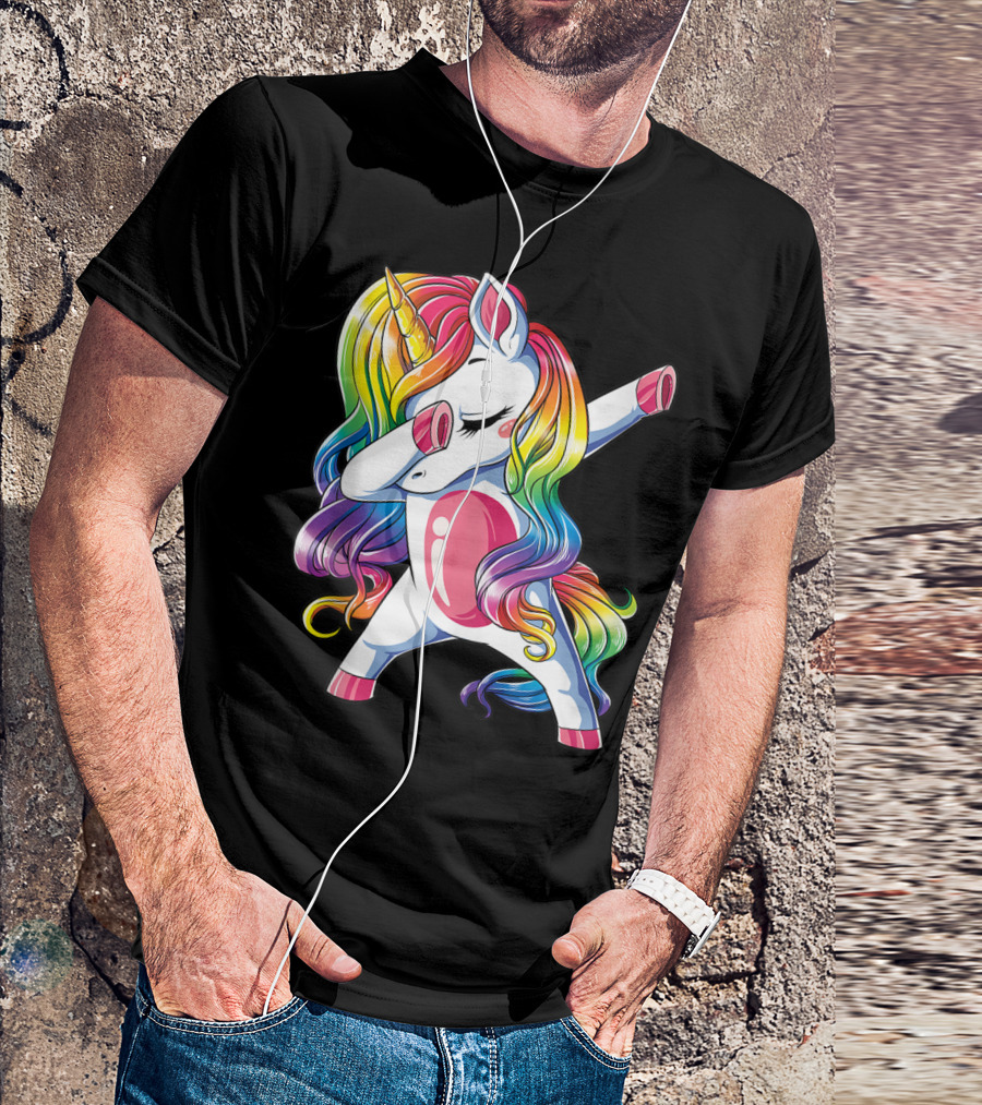 Dabbing Unicorn Funny Women Rainbow Unicorns Dab Colorful Pose T-Shirt