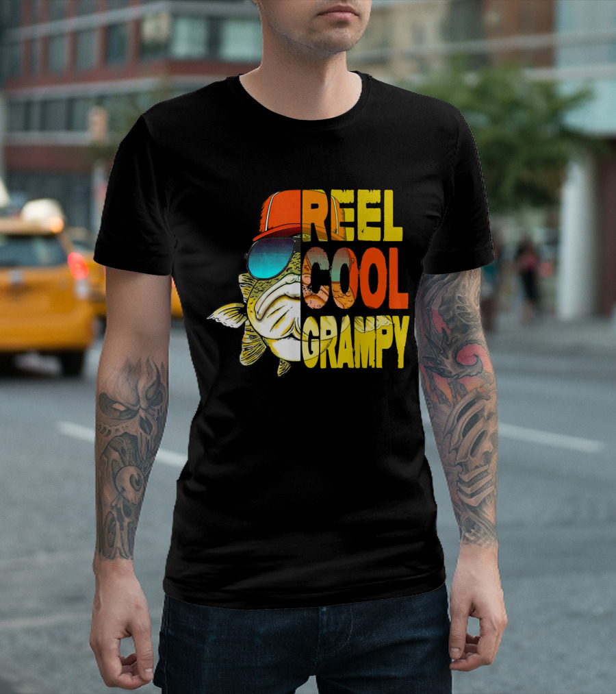 Father's Day Fishing Reel Cool Grampy Fish With Hat And Sunglasses T-Shirt