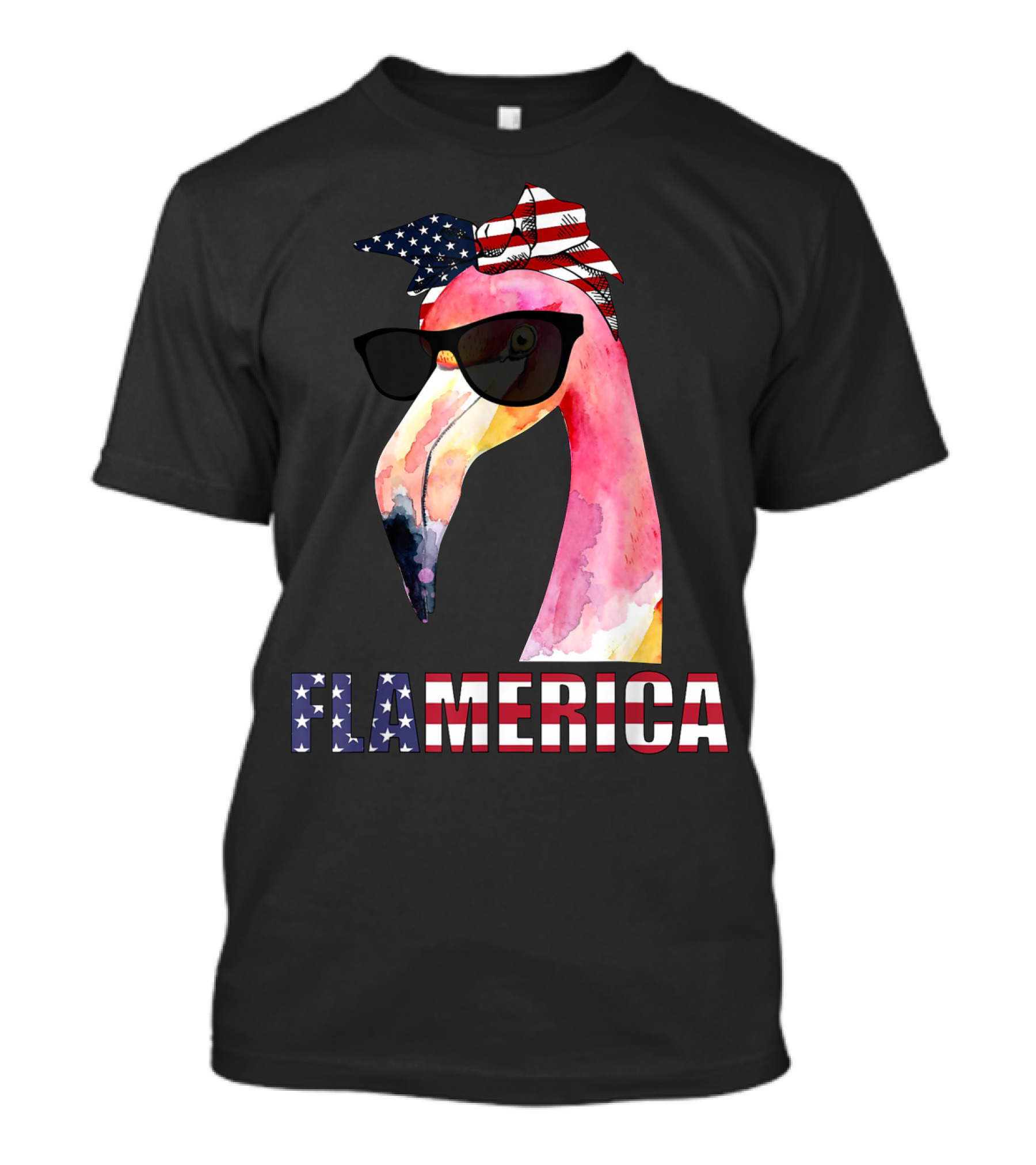 Flamerica Funny Flamingo 4th Of July USA Patriotic Sunglasses And Stars And Stripes Bandana T-Shirt