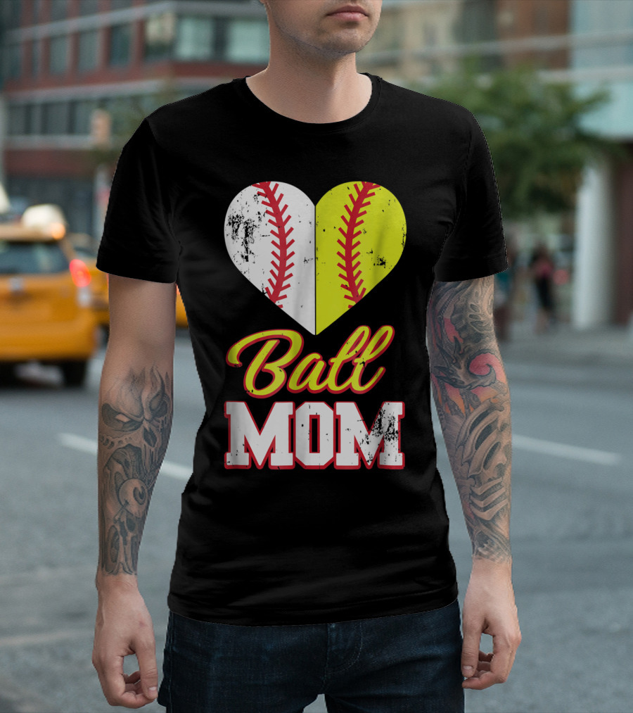 Ball Mom Softball Heart T-Shirt
