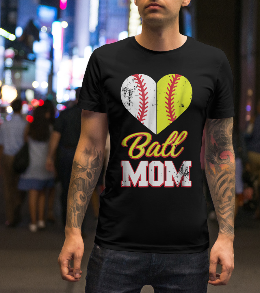 Ball Mom Softball Heart T-Shirt