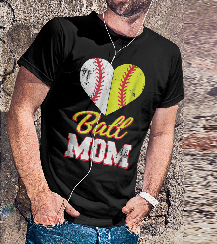Ball Mom Softball Heart T-Shirt