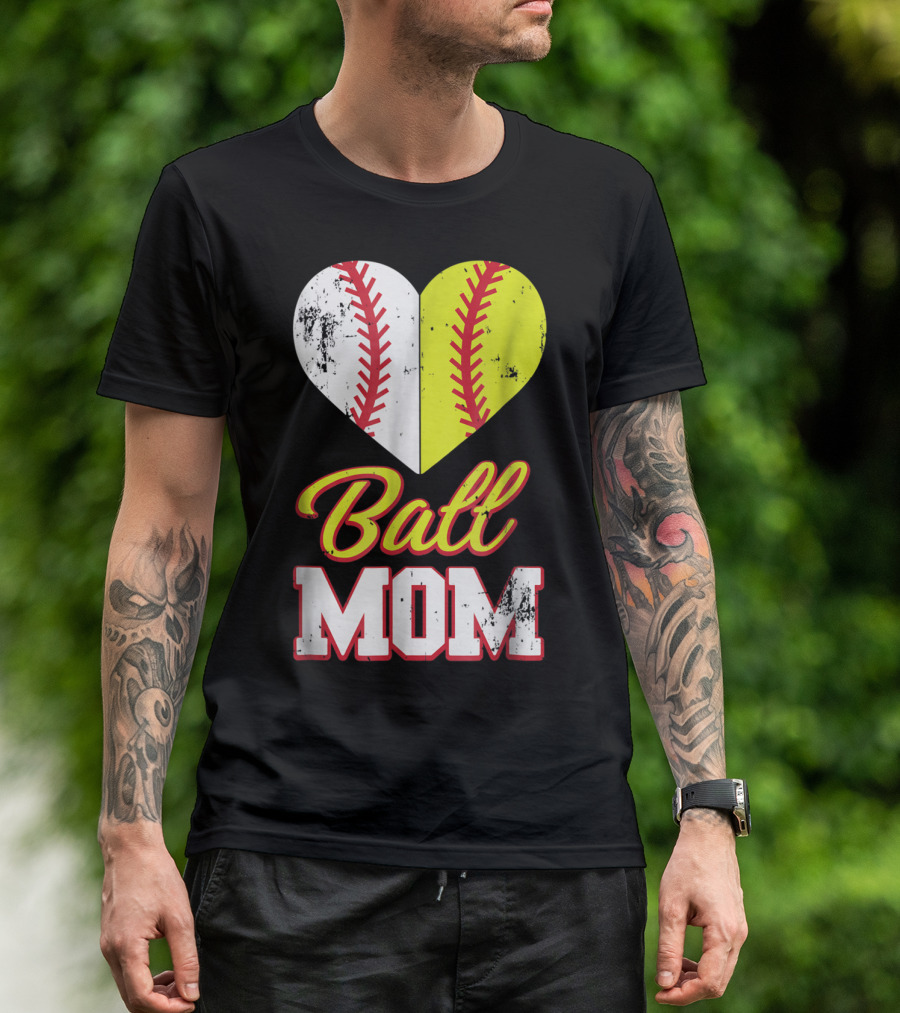 Ball Mom Softball Heart T-Shirt