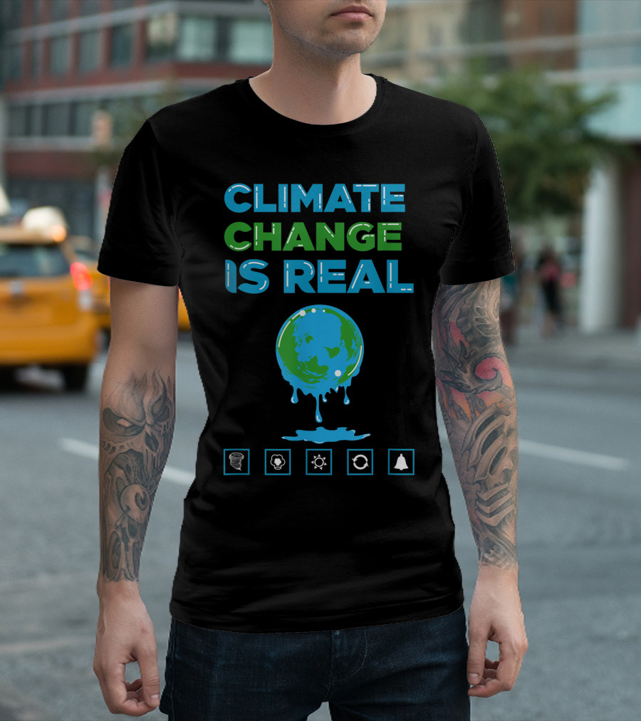 CLIMATE CHANGE IS REAL Global Warming Iconic Symbols T-Shirt