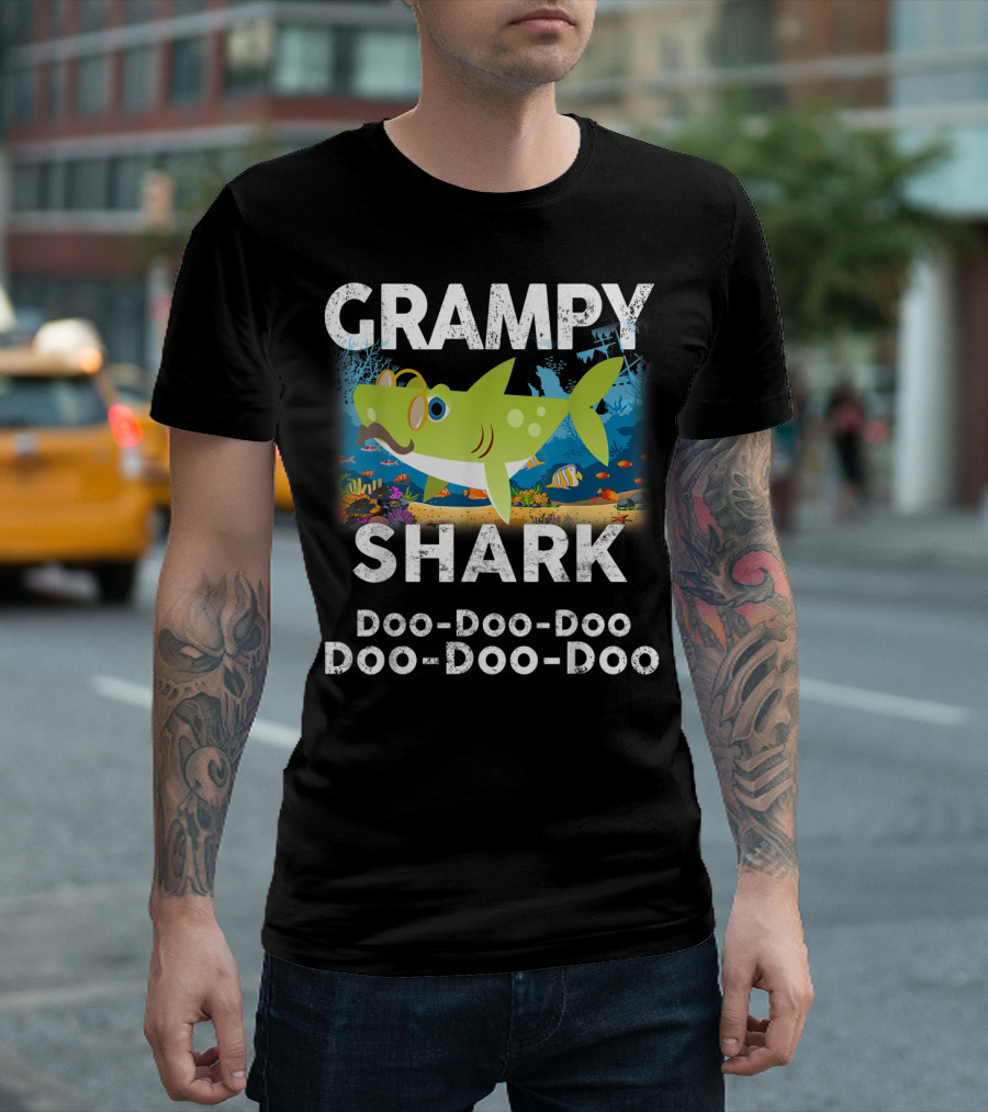Grampy Shark Doo Doo Doo Doo Doo Doo Family Ocean Scene T-Shirt