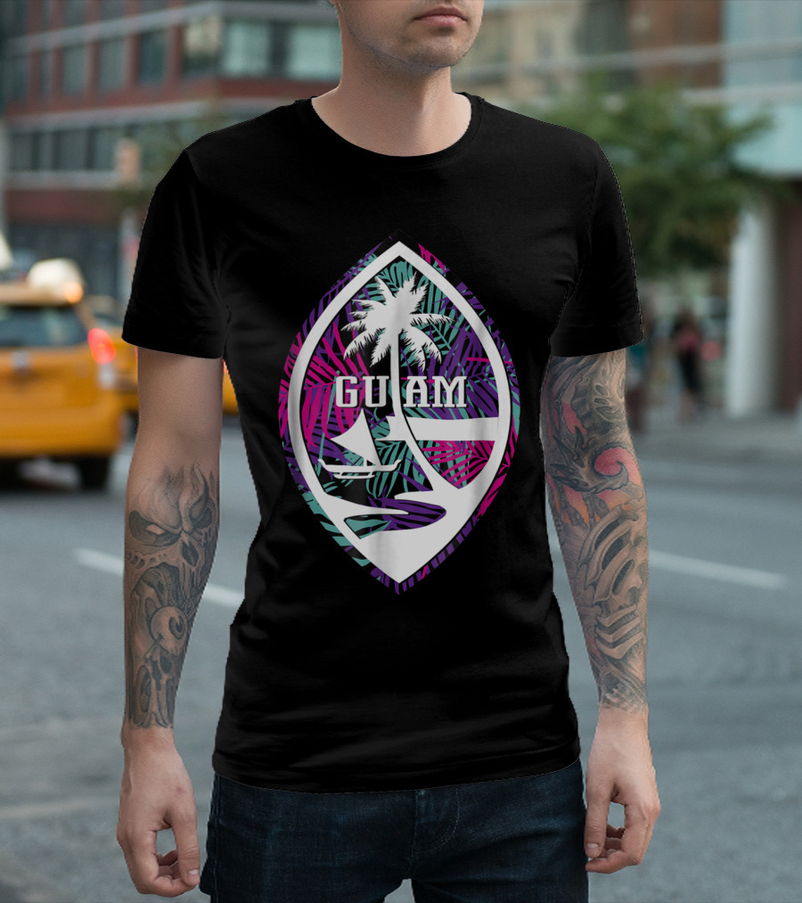 Guam Seal Tropical Palm and Sailboat T-Shirt