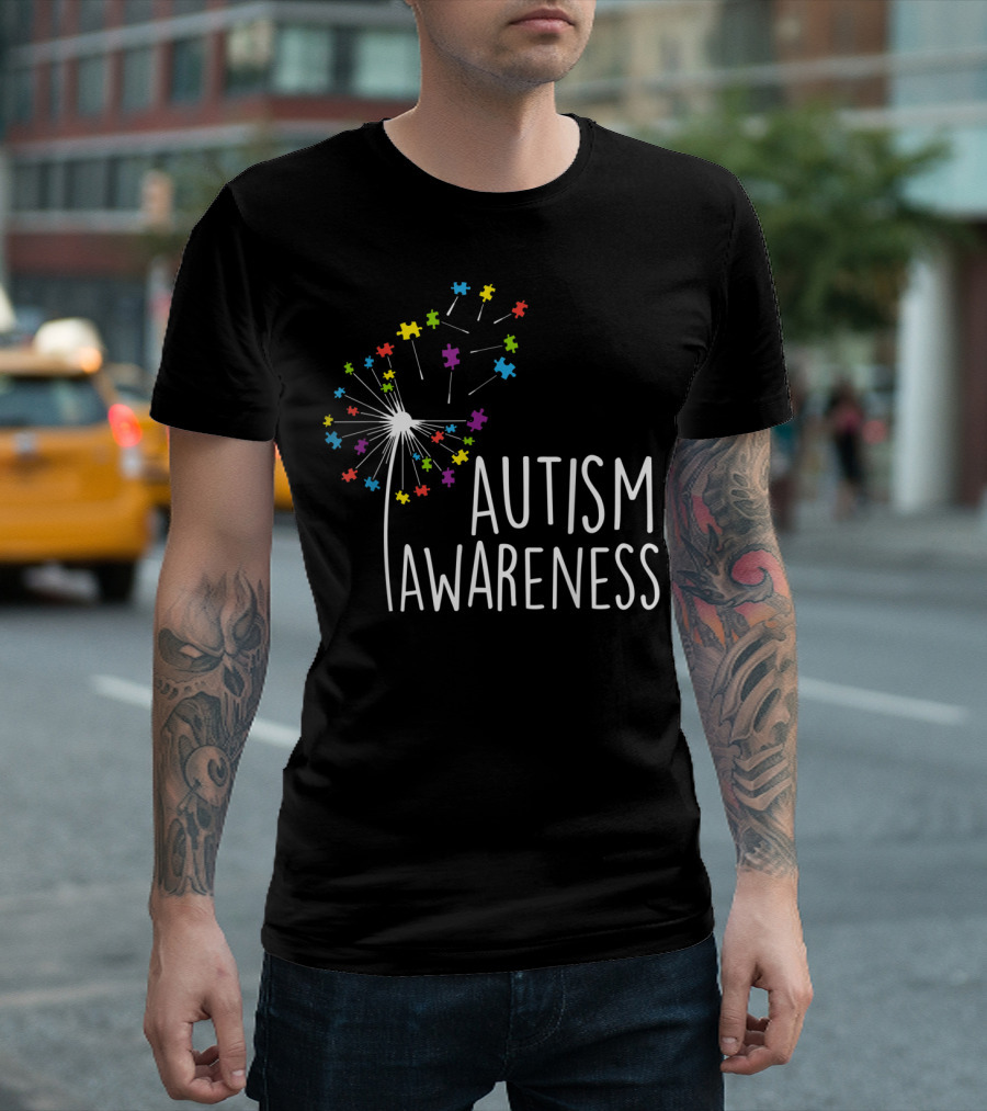 Autism Awareness Colorful Dandelion Puzzle Pieces T-Shirt