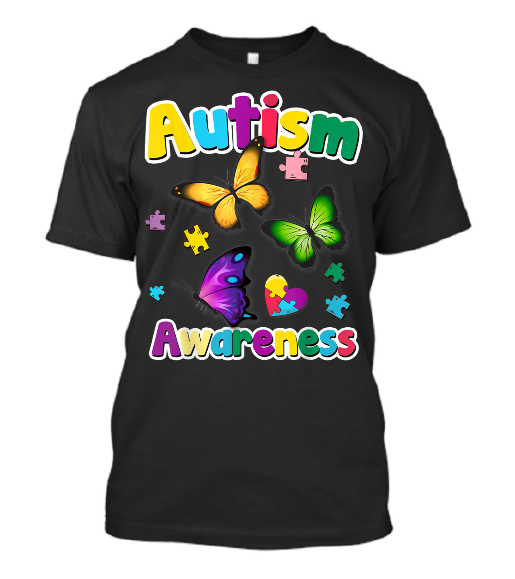 Autism Awareness Butterfly Puzzle Pieces Heart Colorful T-Shirt
