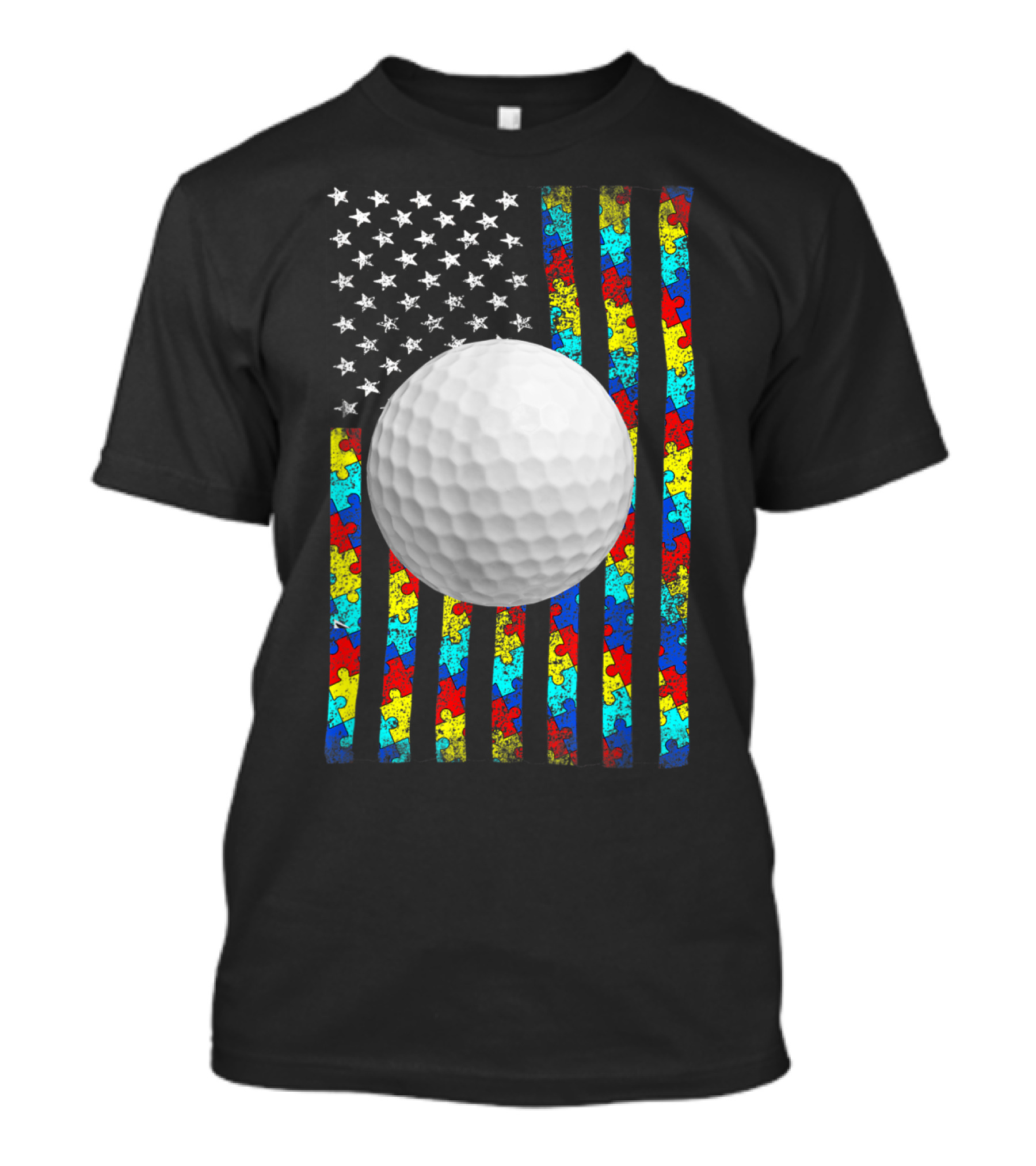 American Flag Autism Awareness Golf Puzzle T-Shirt