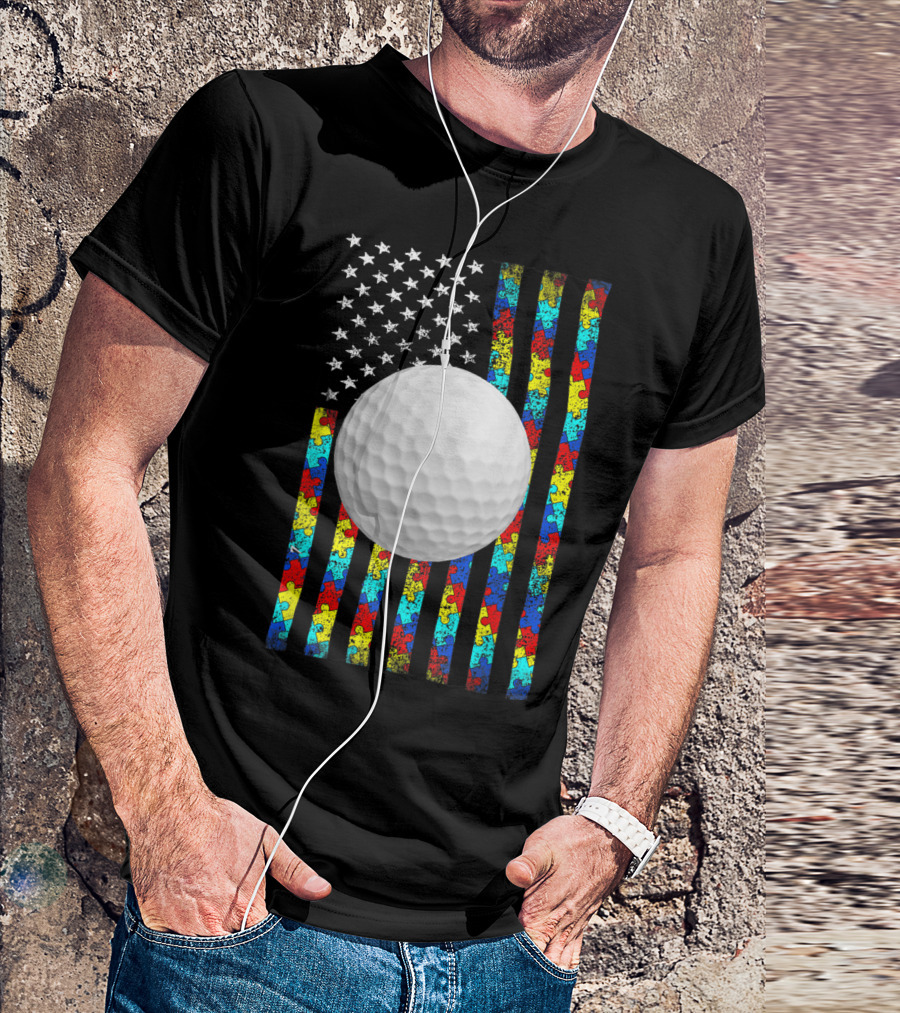 American Flag Autism Awareness Golf Puzzle T-Shirt