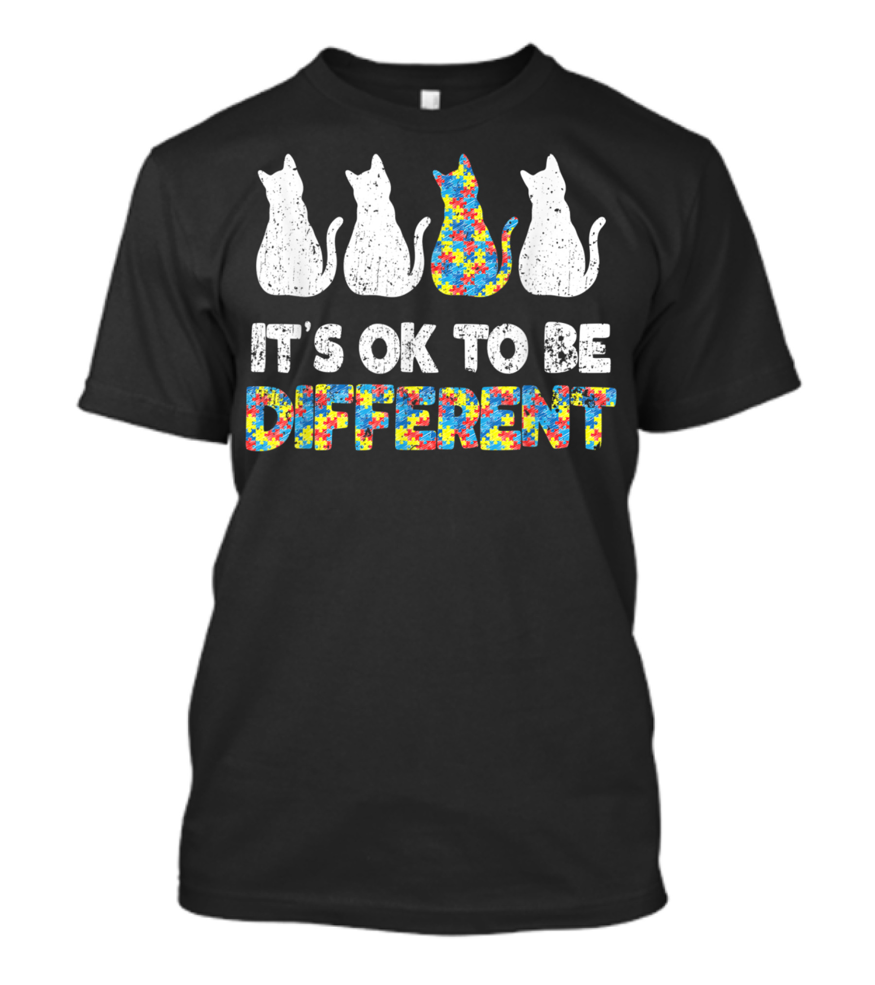 It's Ok To Be Different Autism Awareness Cat Puzzle T-Shirt