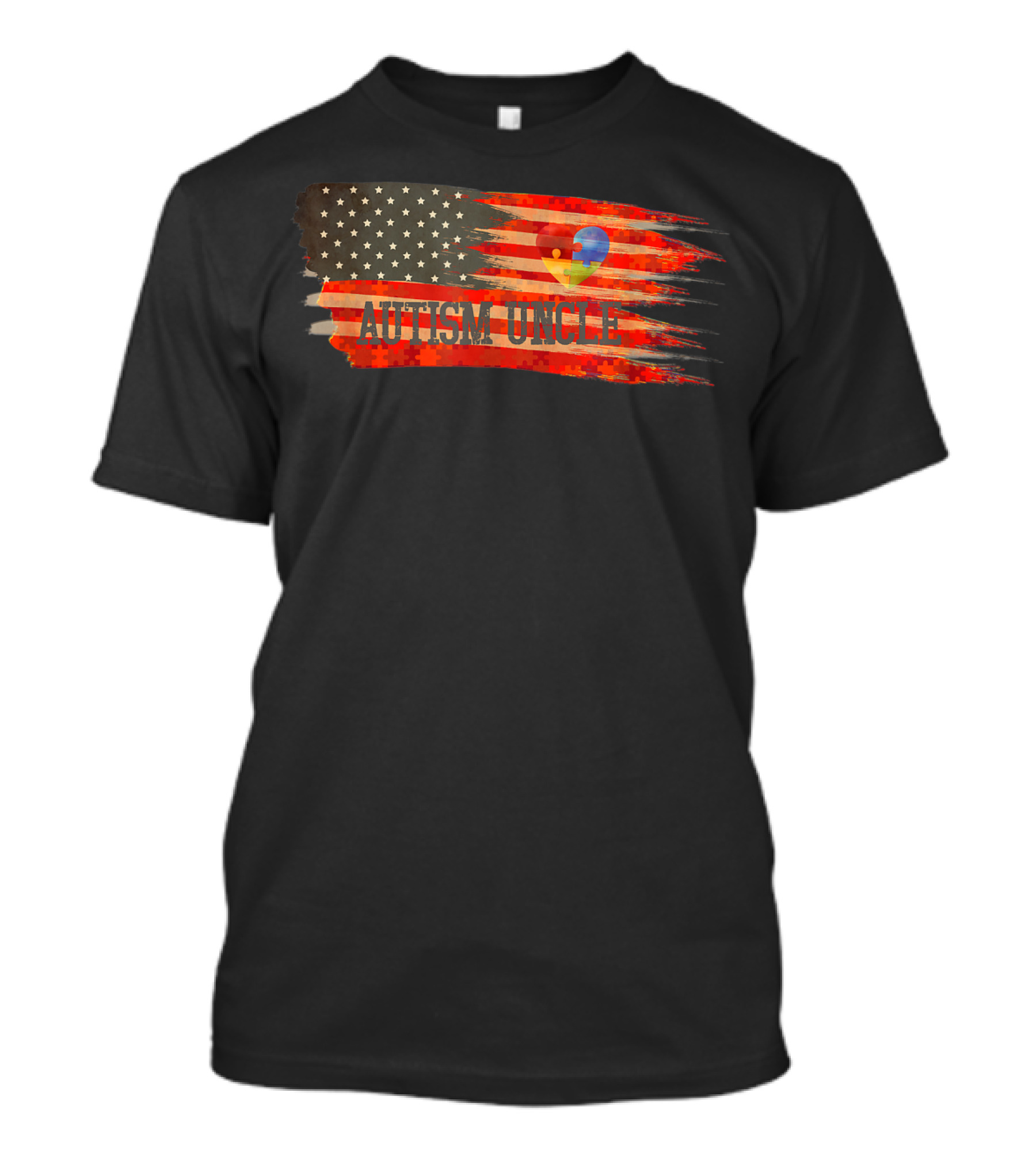 Autism Uncle American Flag With Puzzle Heart For Autism Awareness T-Shirt