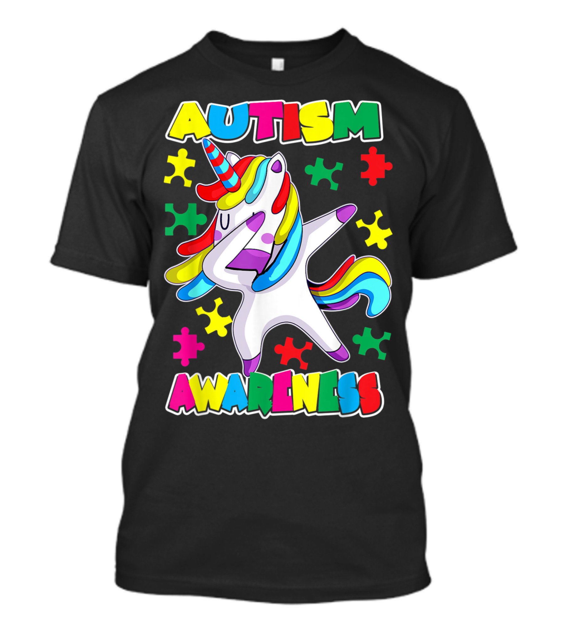 Autism Awareness Unicorn Dabbing With Colorful Puzzle Pieces T-Shirt
