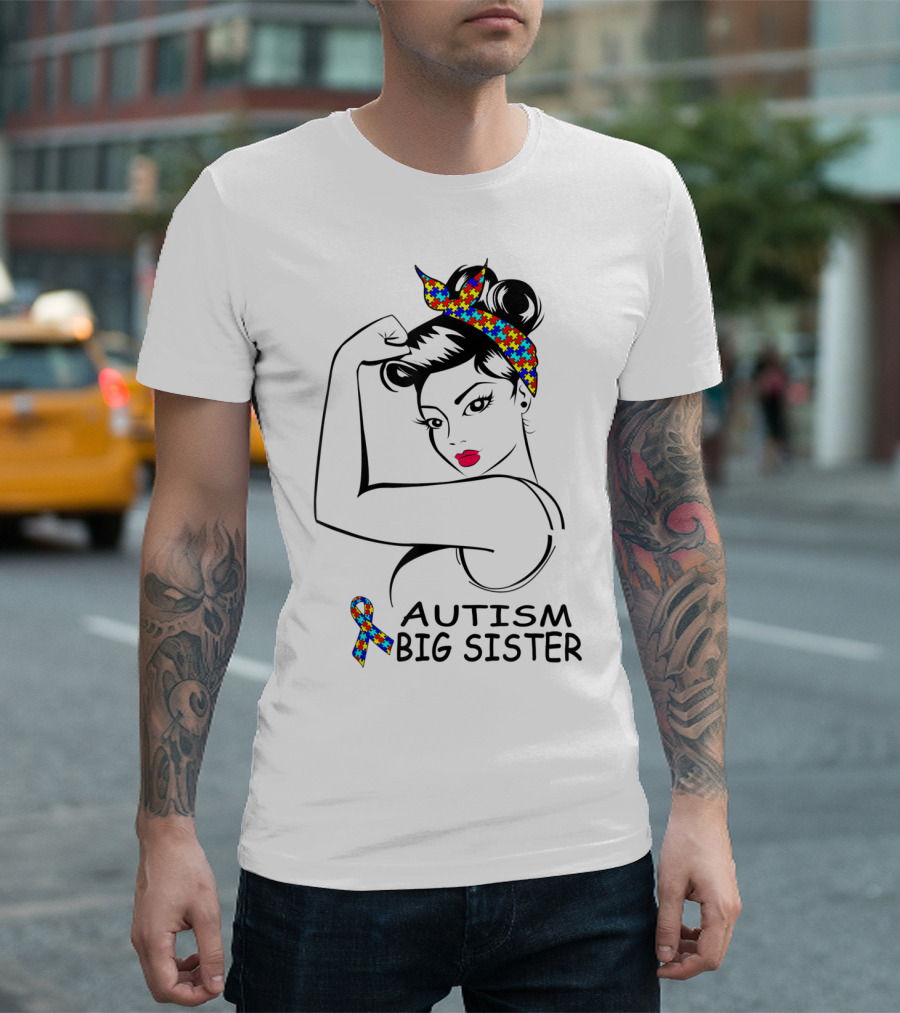 Autism Big Sister Awareness Strong Girl Rosie Style Puzzle T-Shirt