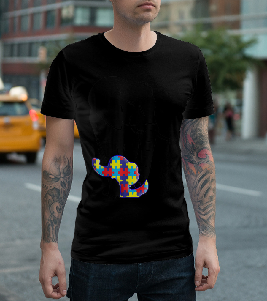 Autism Awareness Elephant with Colorful Puzzle T-Shirt