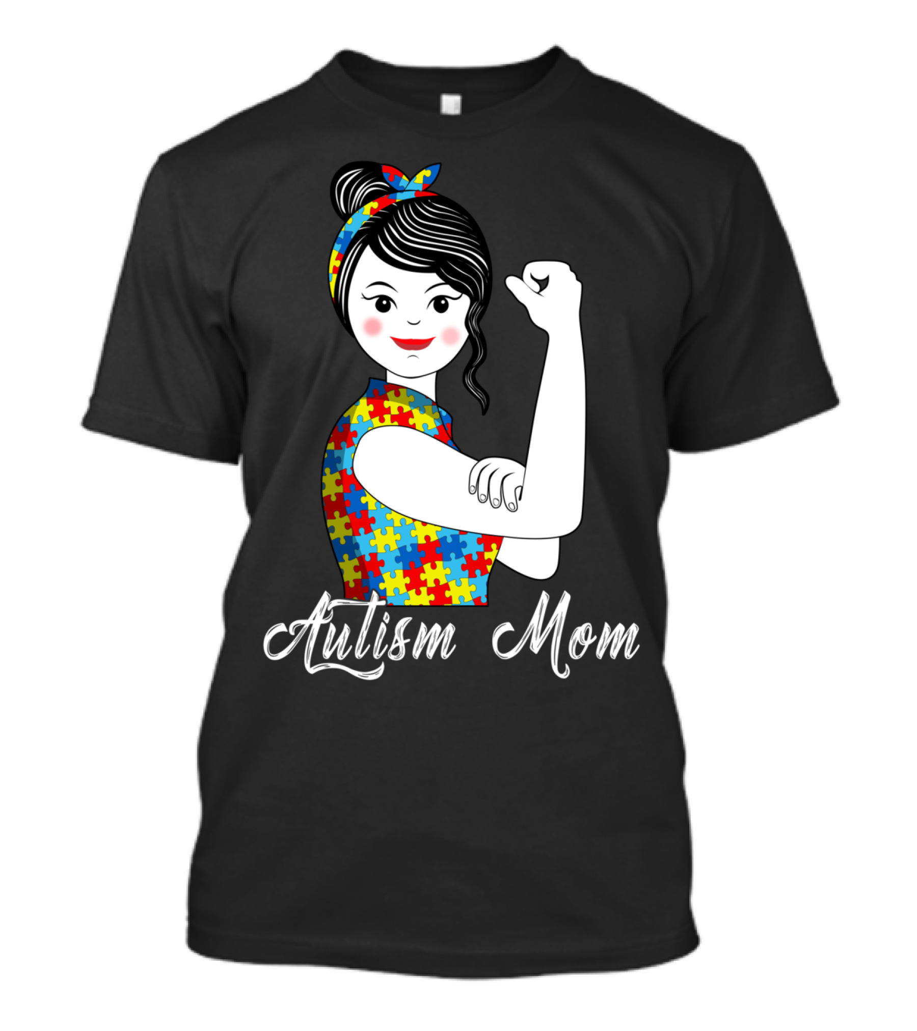 Autism Mom Rosie The Riveter Puzzle Piece Awareness T-Shirt