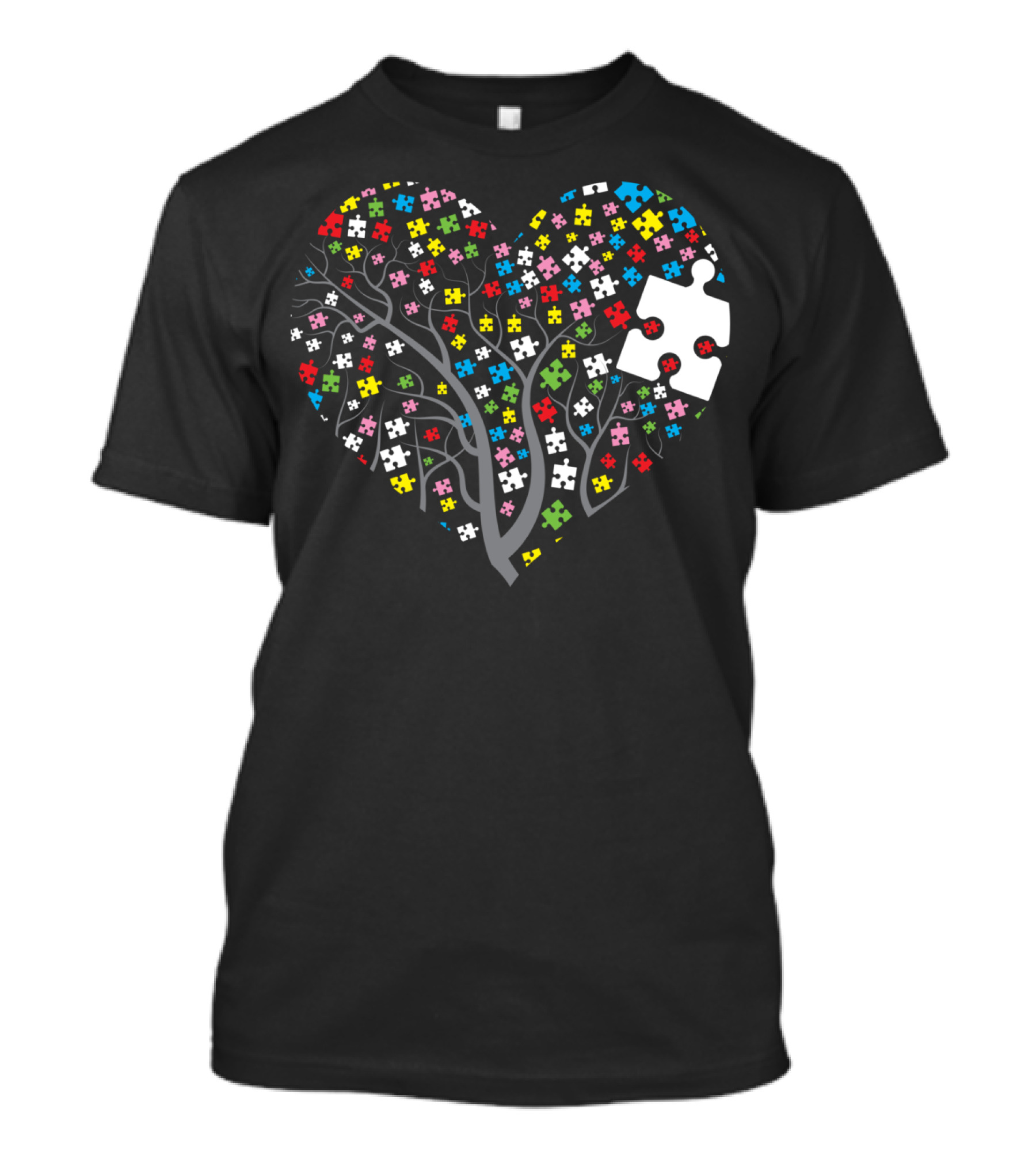 Puzzle Heart Tree Autism Awareness Multicolored Puzzle Pieces T-Shirt