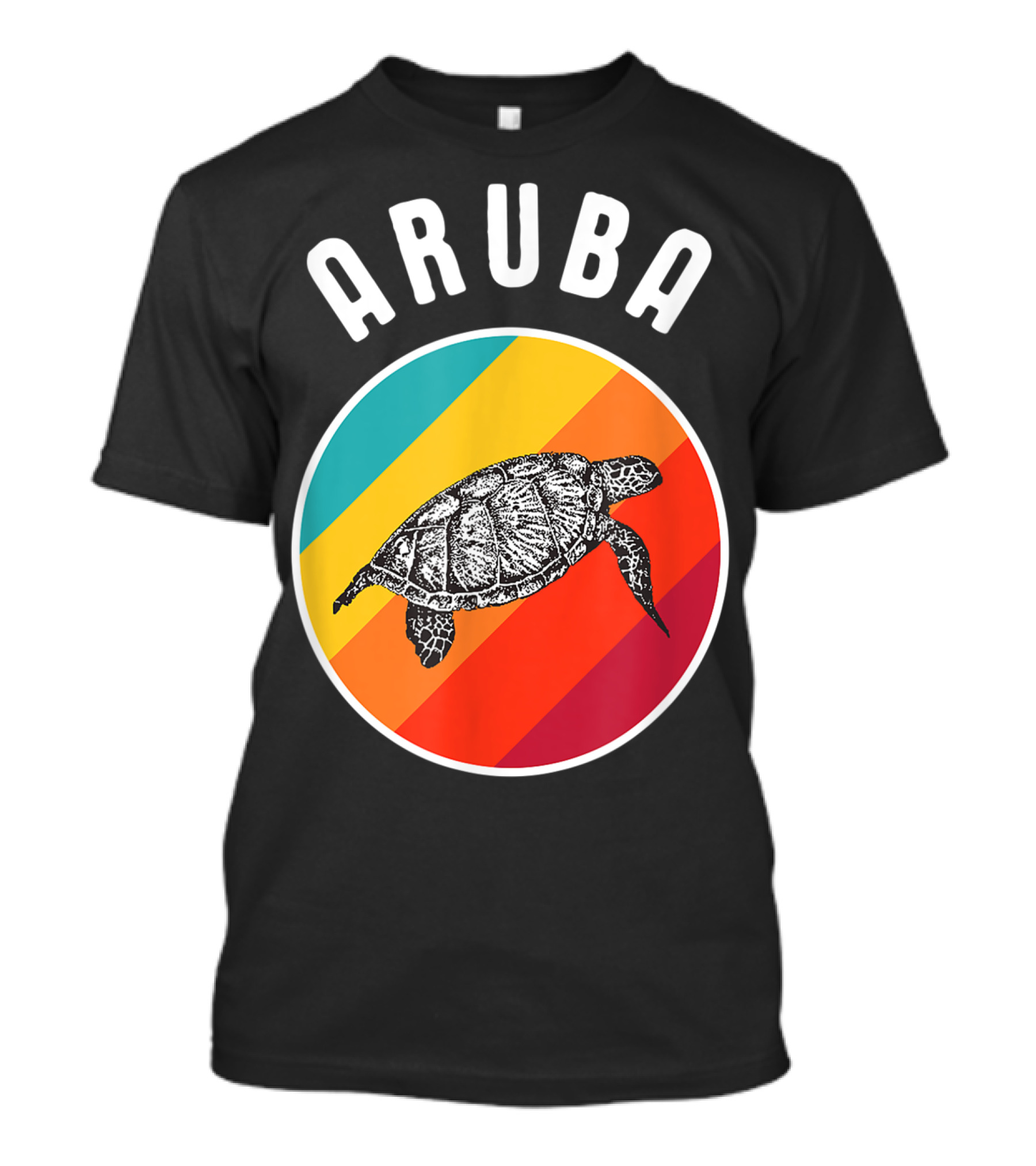 Aruba Vacation Souvenir Colorful Image Sea Turtle Retro Stripes T-Shirt