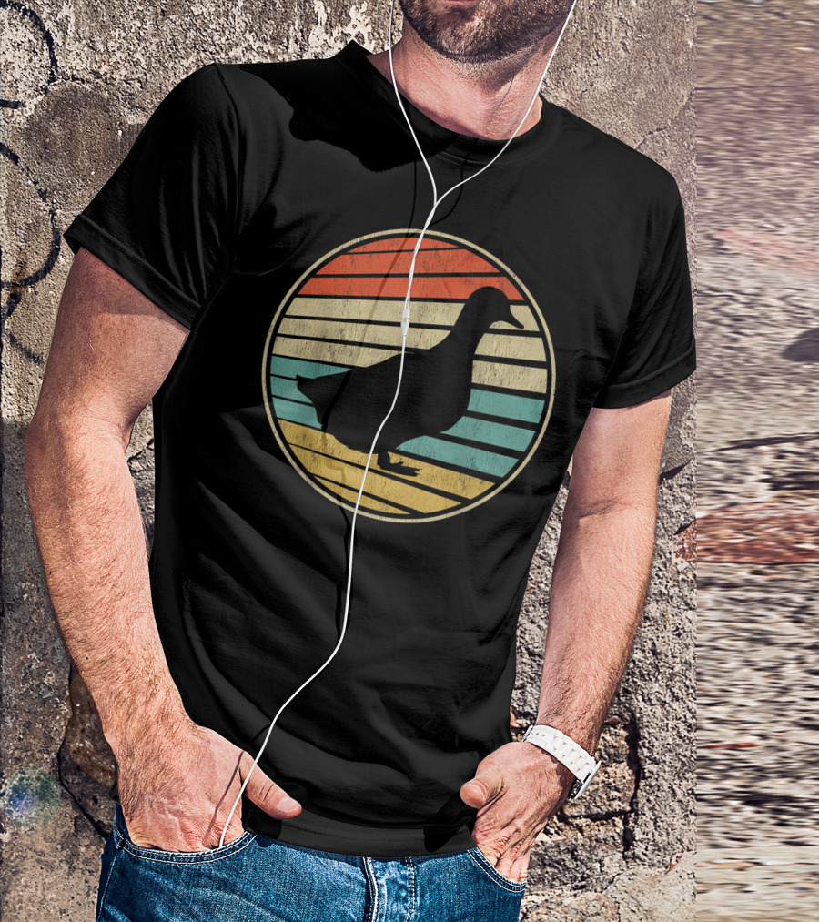 Cool Duck Lover Vintage 70s 80s Retro Silhouette Circle Stripes T-Shirt