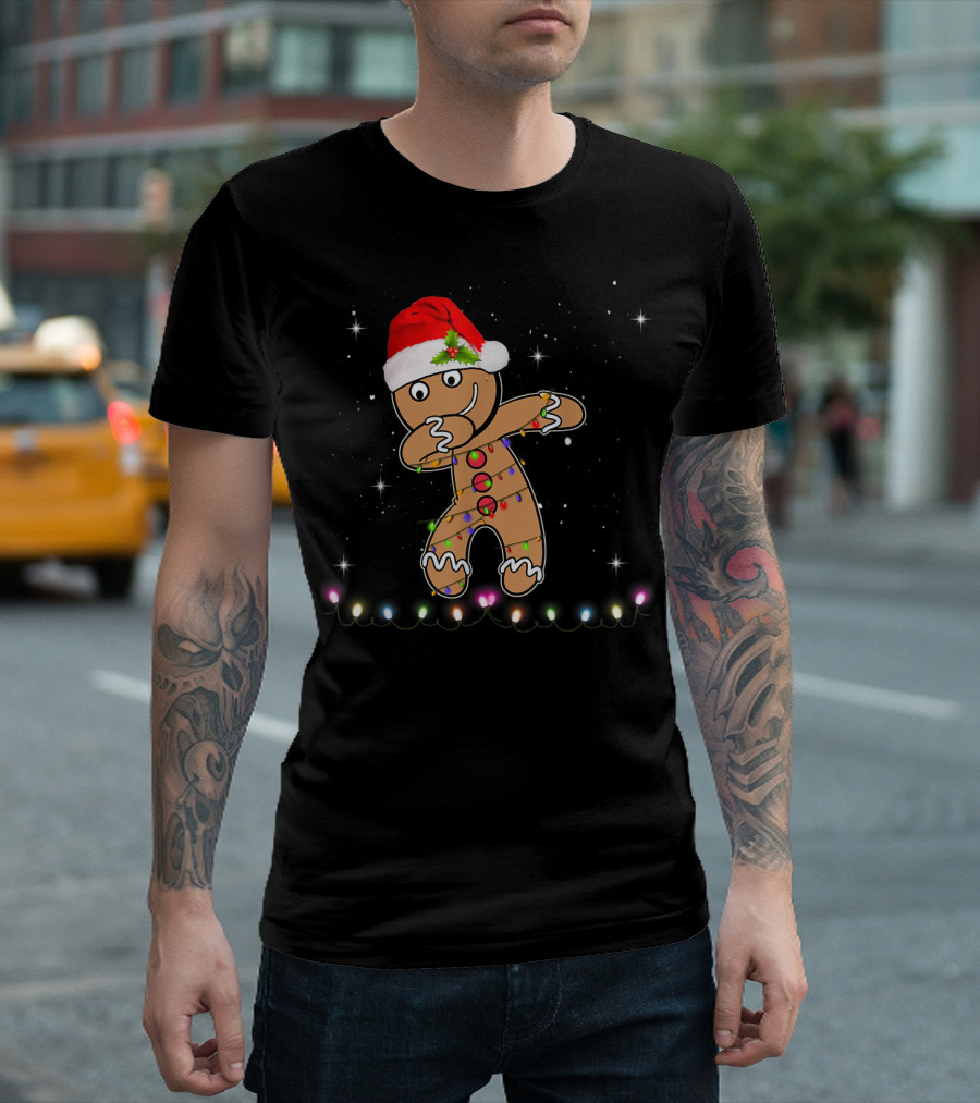 Gingerbread Santa Dab with Festive Lights and Stars T-Shirt