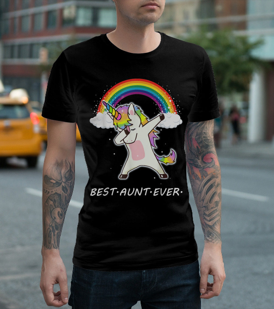 Best Aunt Ever Dabbing Unicorn Rainbow Clouds T-Shirt