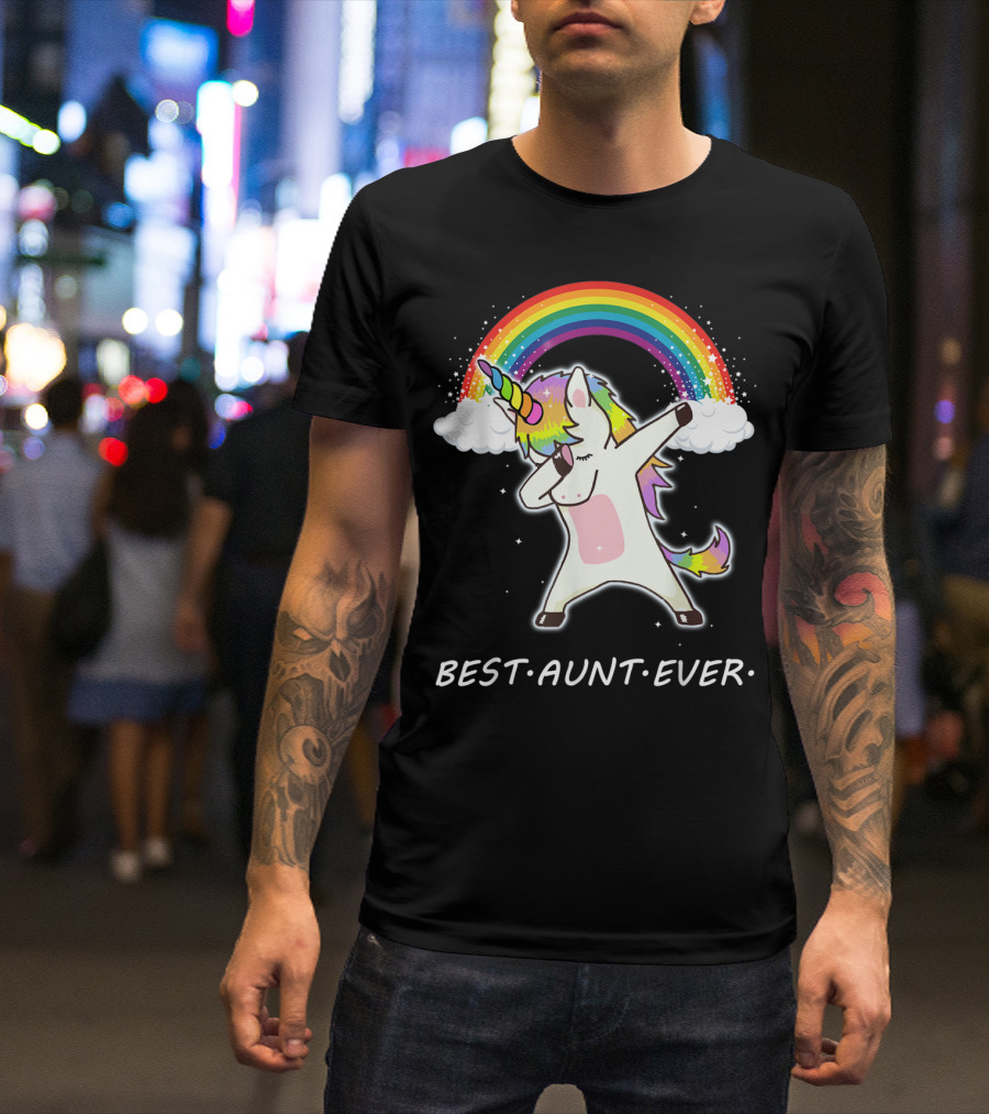 Best Aunt Ever Dabbing Unicorn Rainbow Clouds T-Shirt