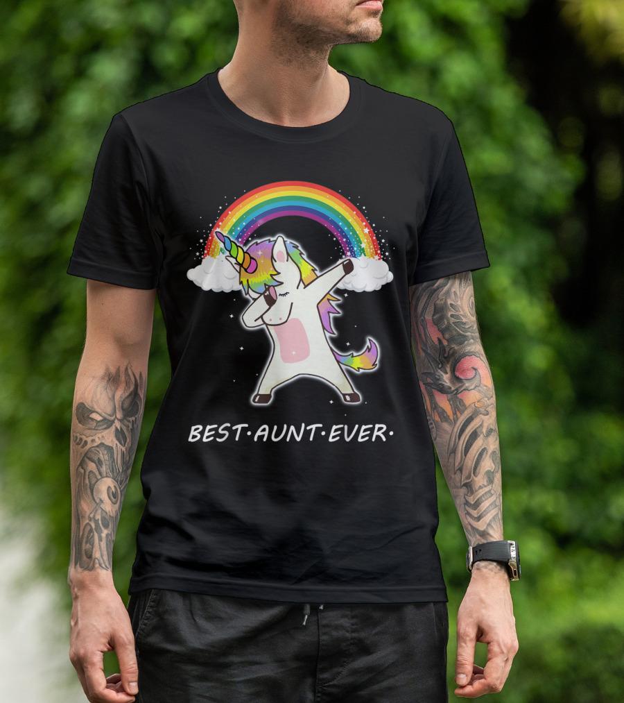 Best Aunt Ever Dabbing Unicorn Rainbow Clouds T-Shirt