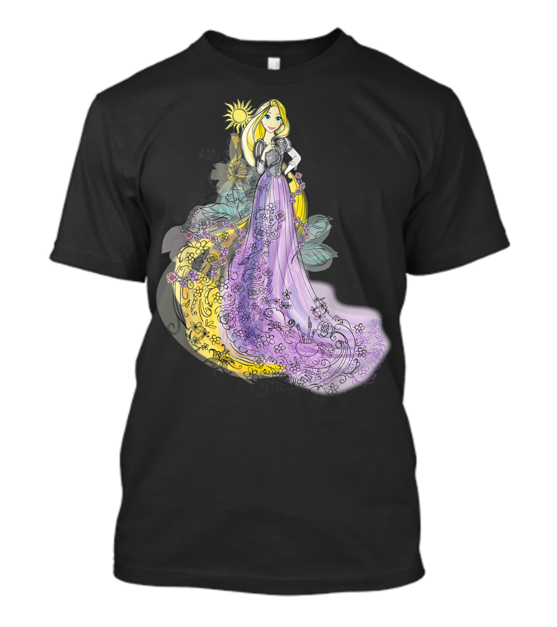 Disney Tangled Rapunzel Sun And Flowers Watercolor T-Shirt