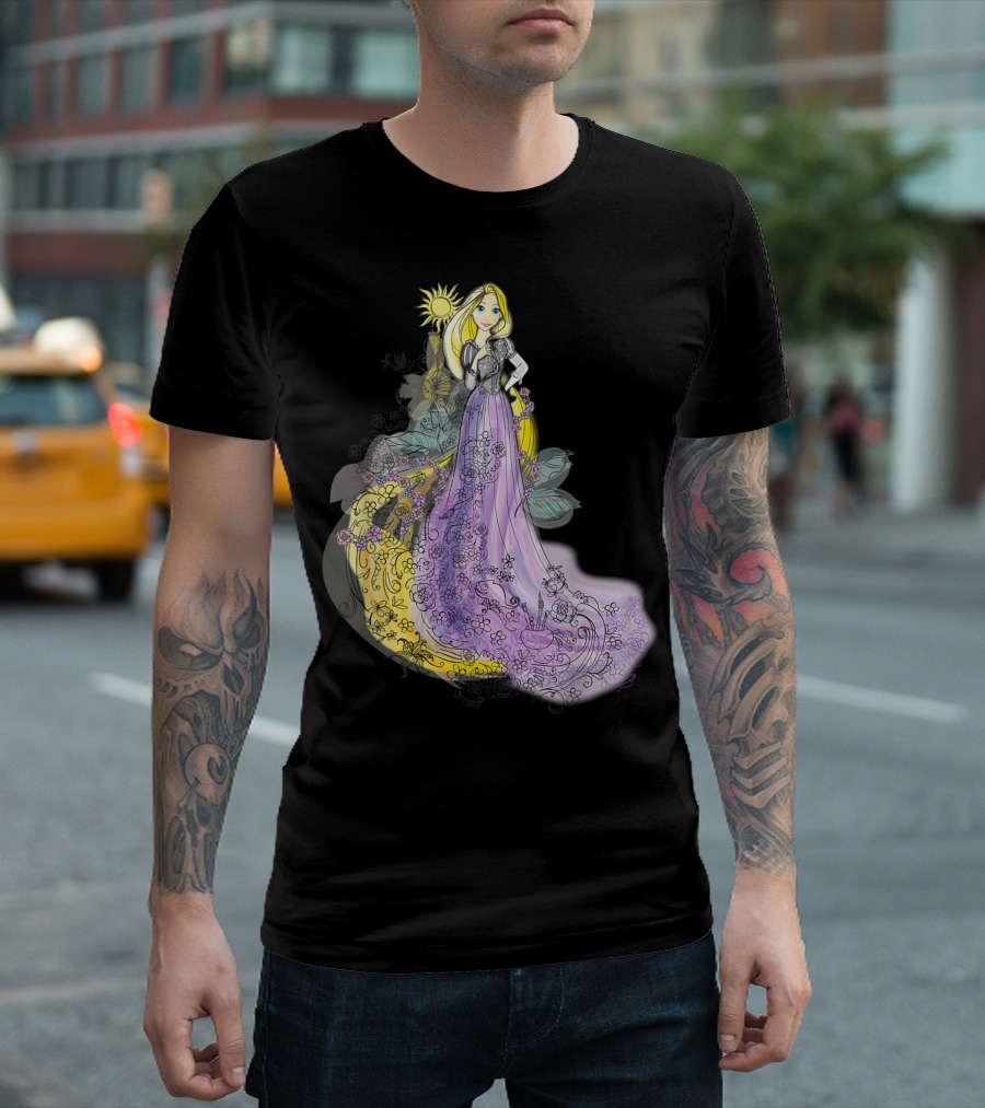 Disney Tangled Rapunzel Sun And Flowers Watercolor T-Shirt