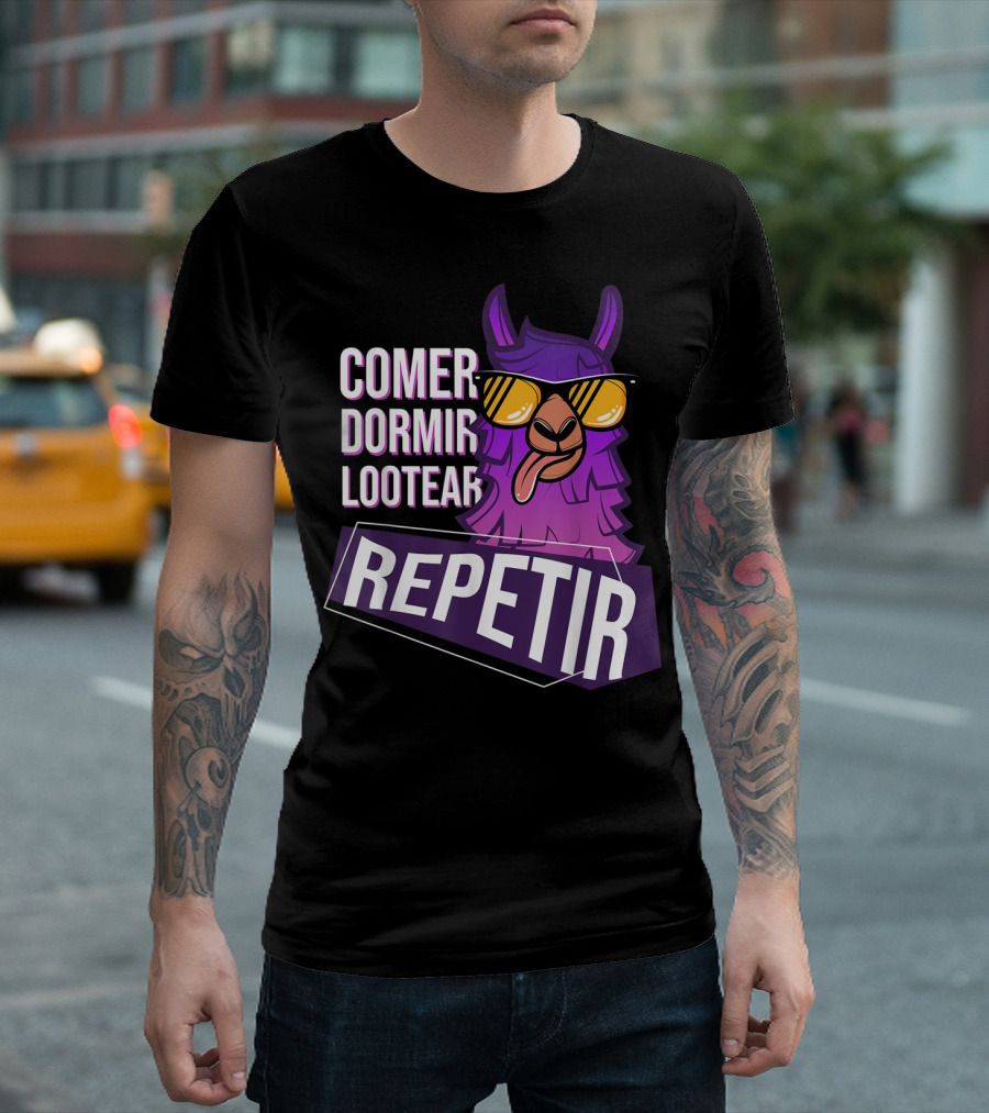 Comer Dormir Lootear Repetir Llama Gamer Sunglasses T-Shirt