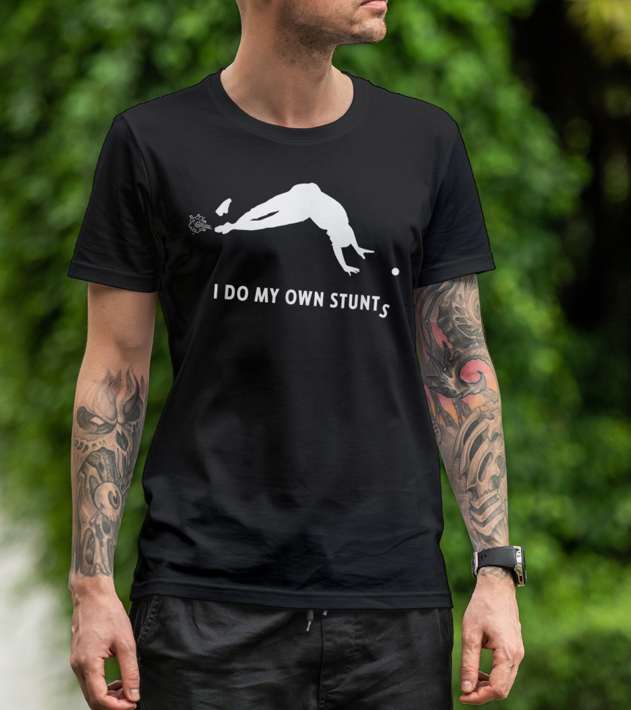 I Do My Own Stunts Irish Road Bowling Silhouette With Falling Figure And Ball T-Shirt