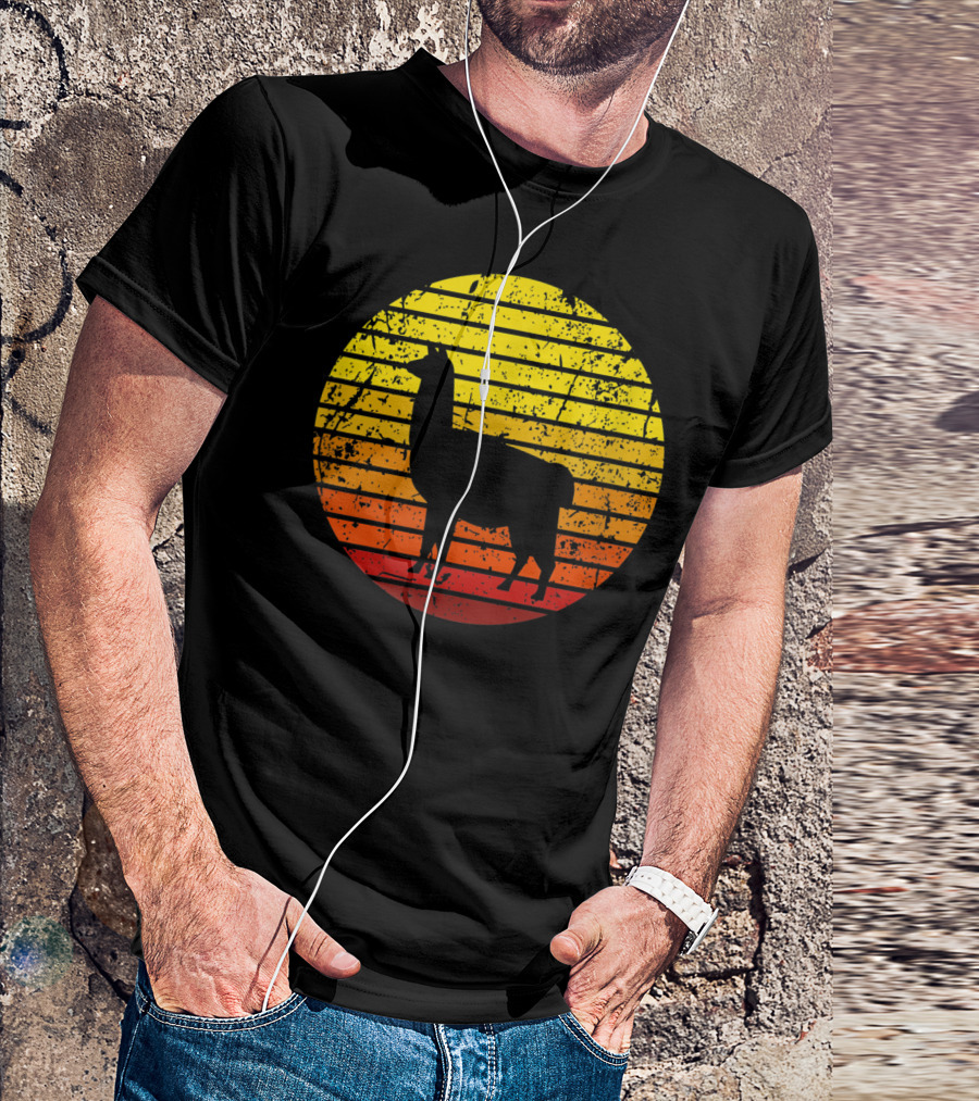 Silhouette Llama Alpaca Retro Sunset T-Shirt
