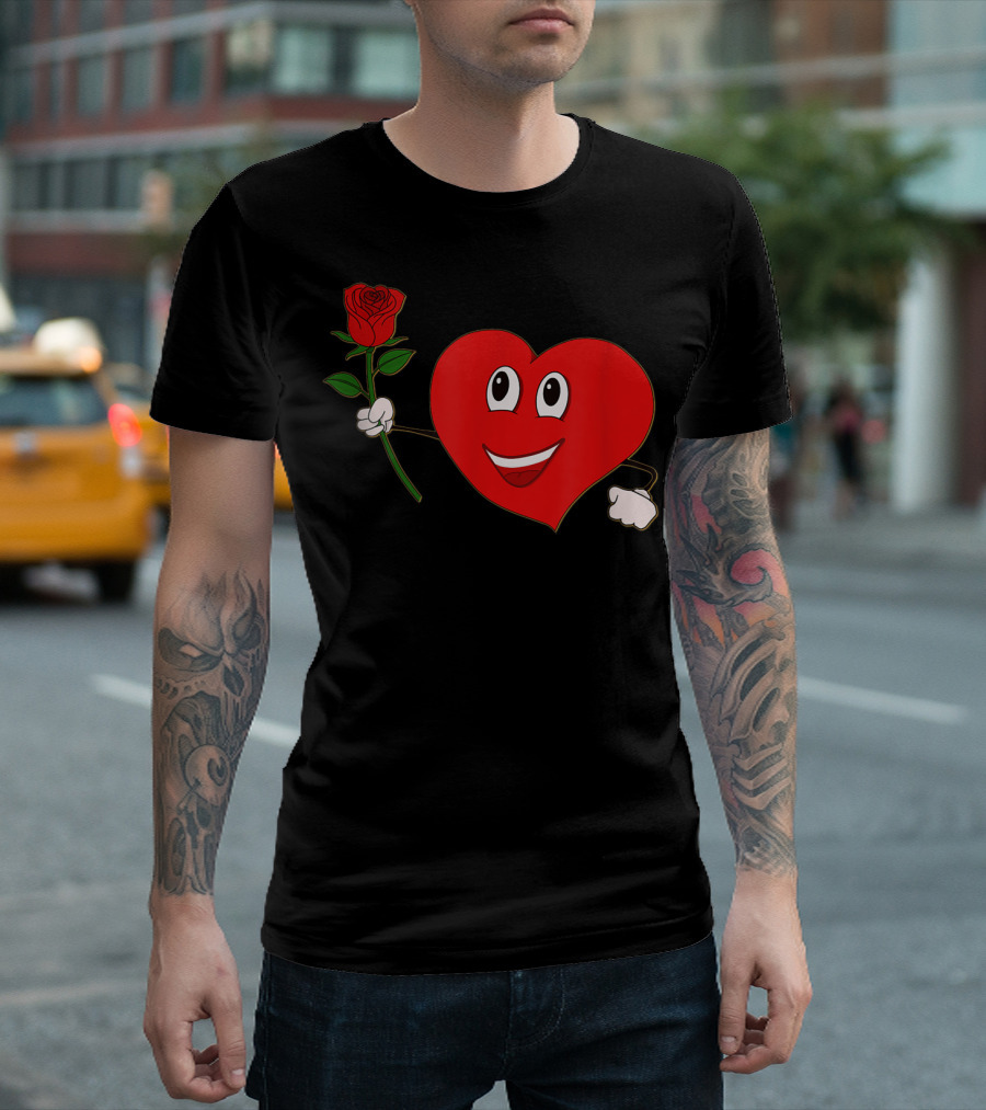 Lovely Heart Romantic Holding Red Rose T-Shirt