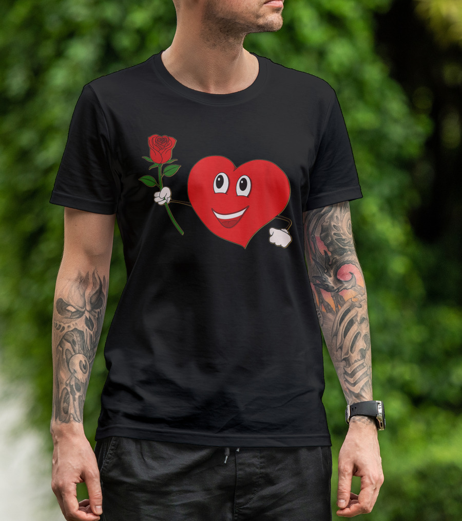 Lovely Heart Romantic Holding Red Rose T-Shirt