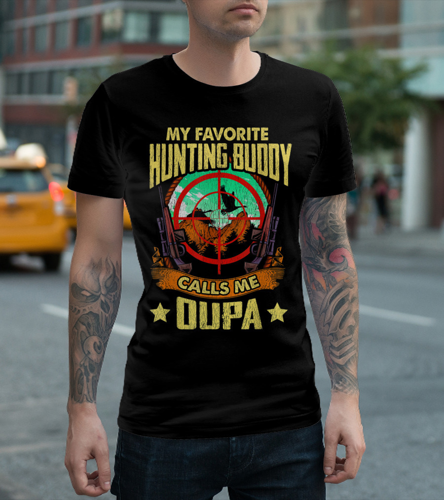 My Favorite Hunting Buddy Calls Me Oupa Rifle Target Deer Moto T-Shirt