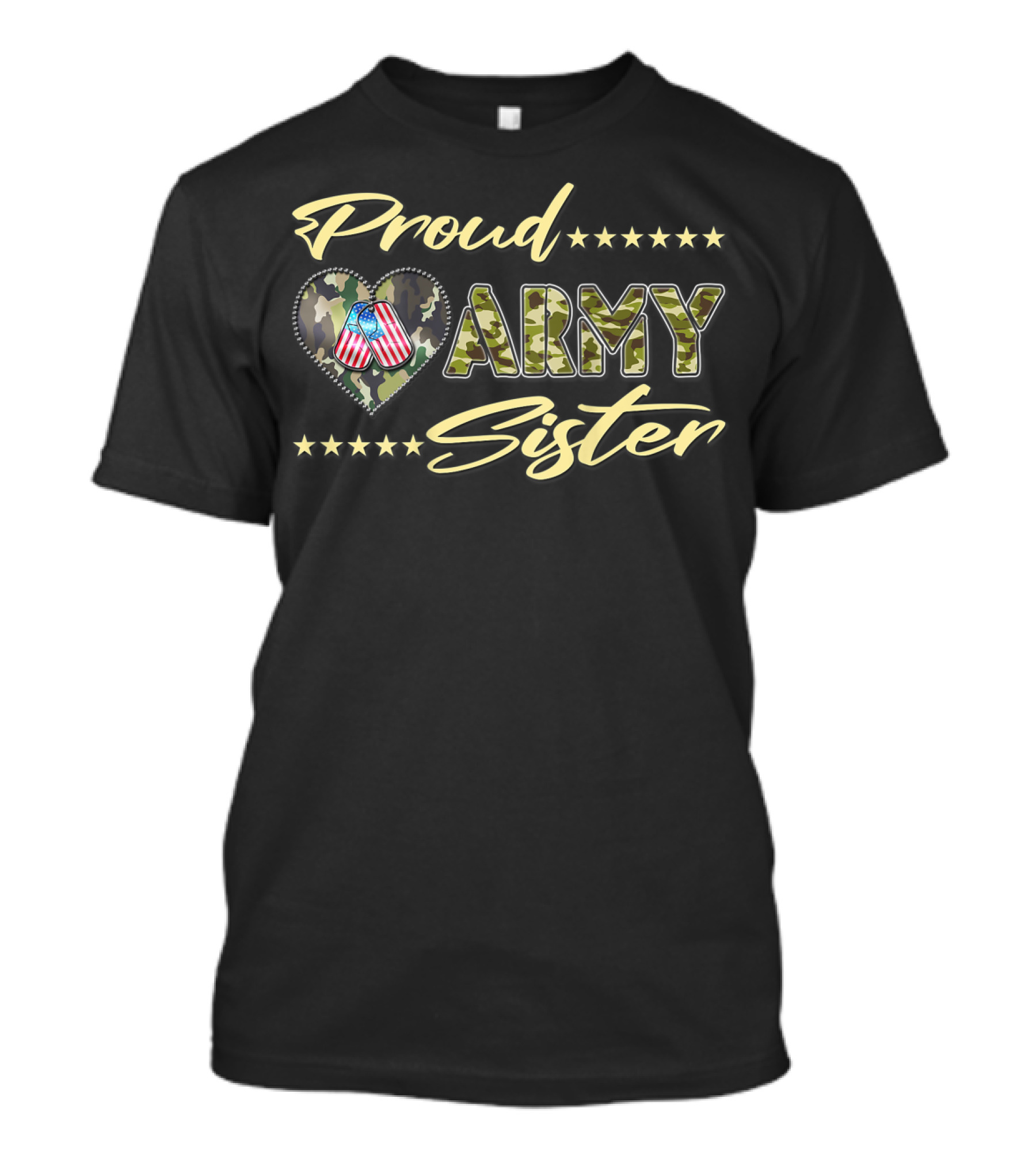 Proud Army Sister Camouflage Heart US Flag Dog Tags T-Shirt