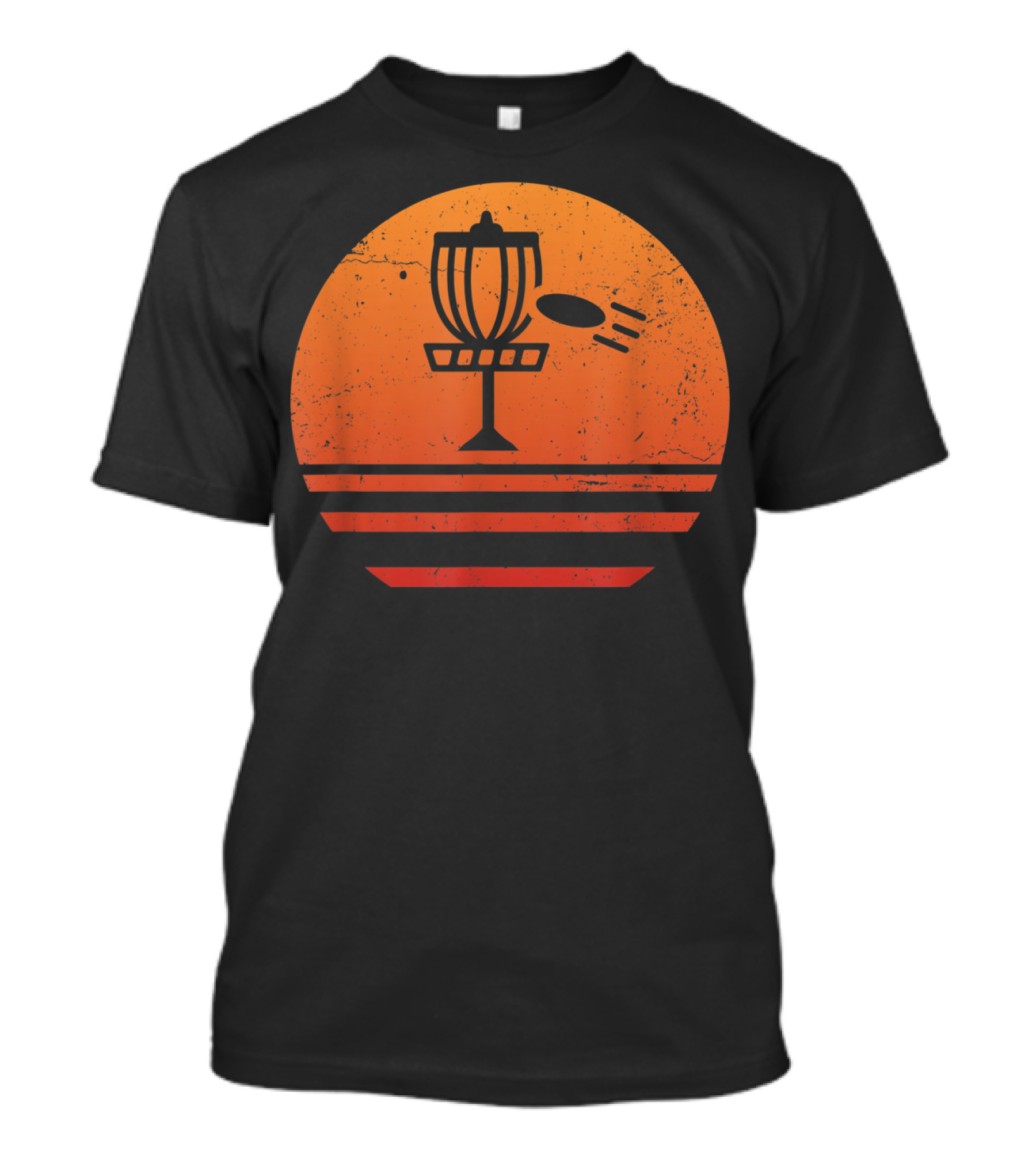 Retro Vintage Disc Golf Sunset Basket Scene T-Shirt