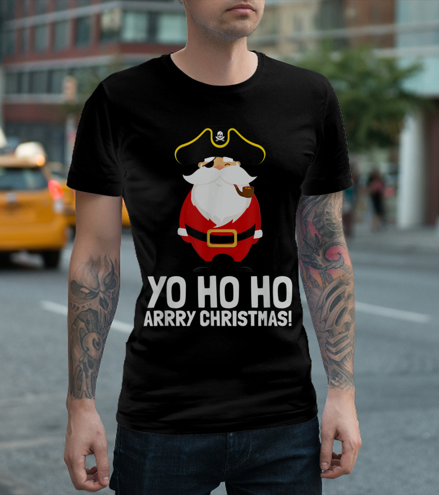 Yo Ho Ho Arrry Christmas Santa Pirate Eye Patch T-Shirt